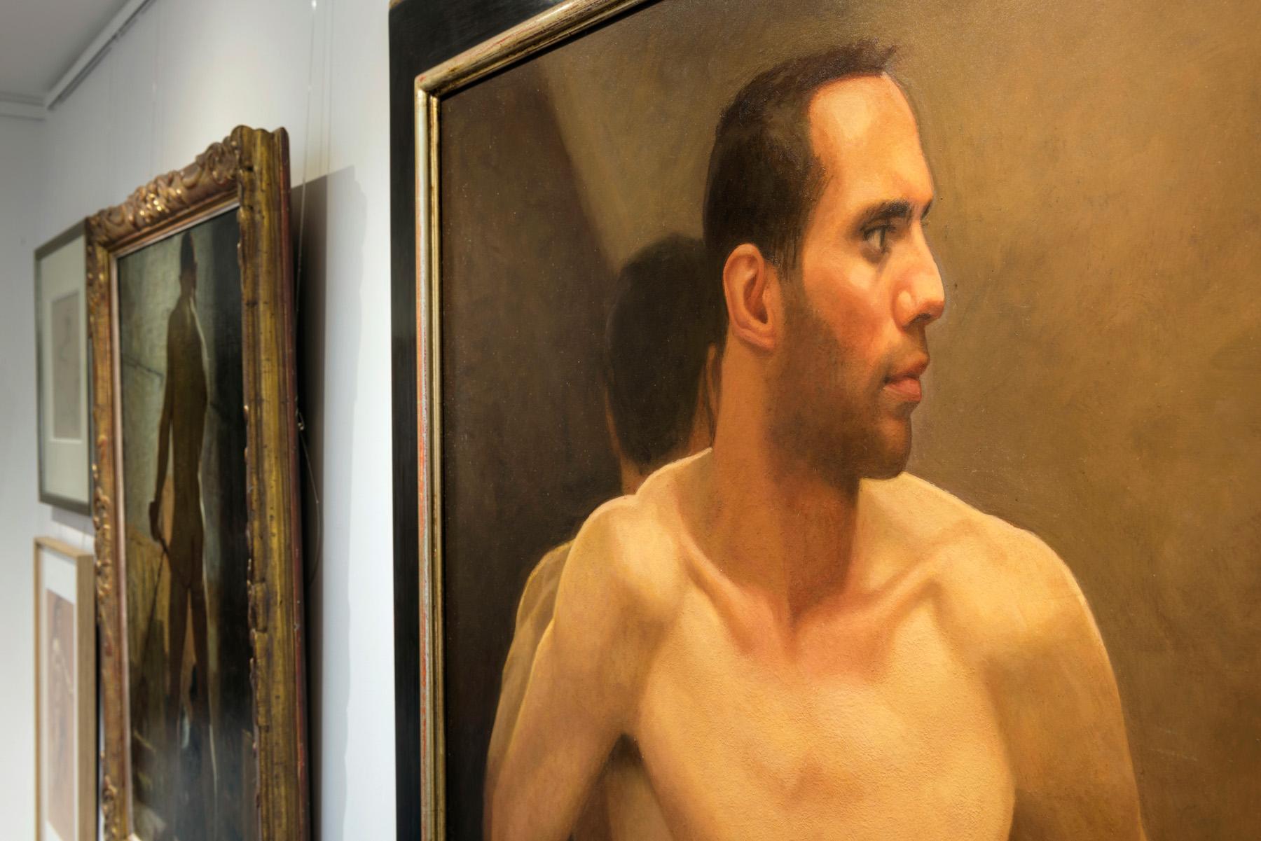 Gegen das Glas (Braun), Nude Painting, von Michael Leonard