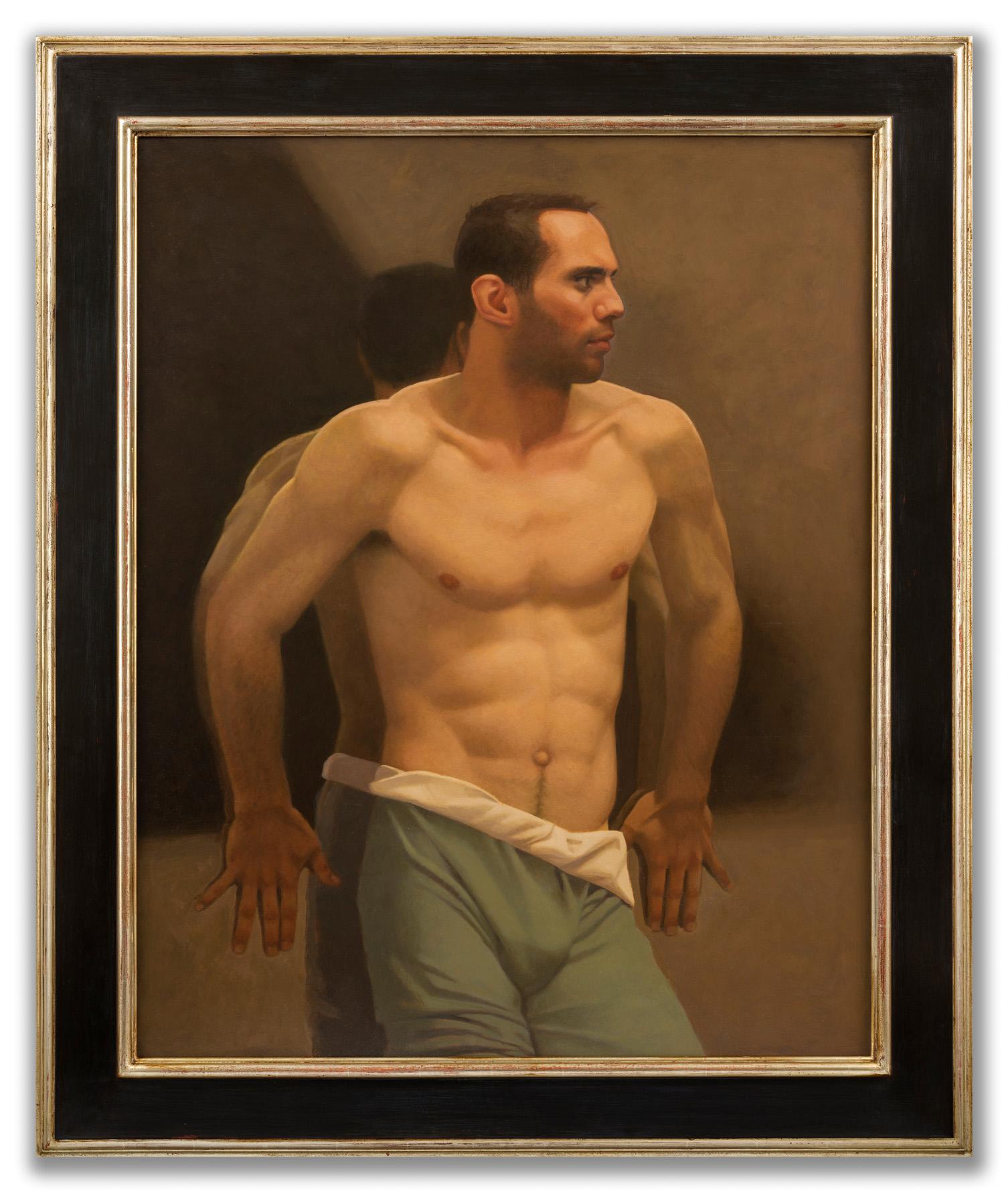 Michael Leonard Nude Painting – Gegen das Glas