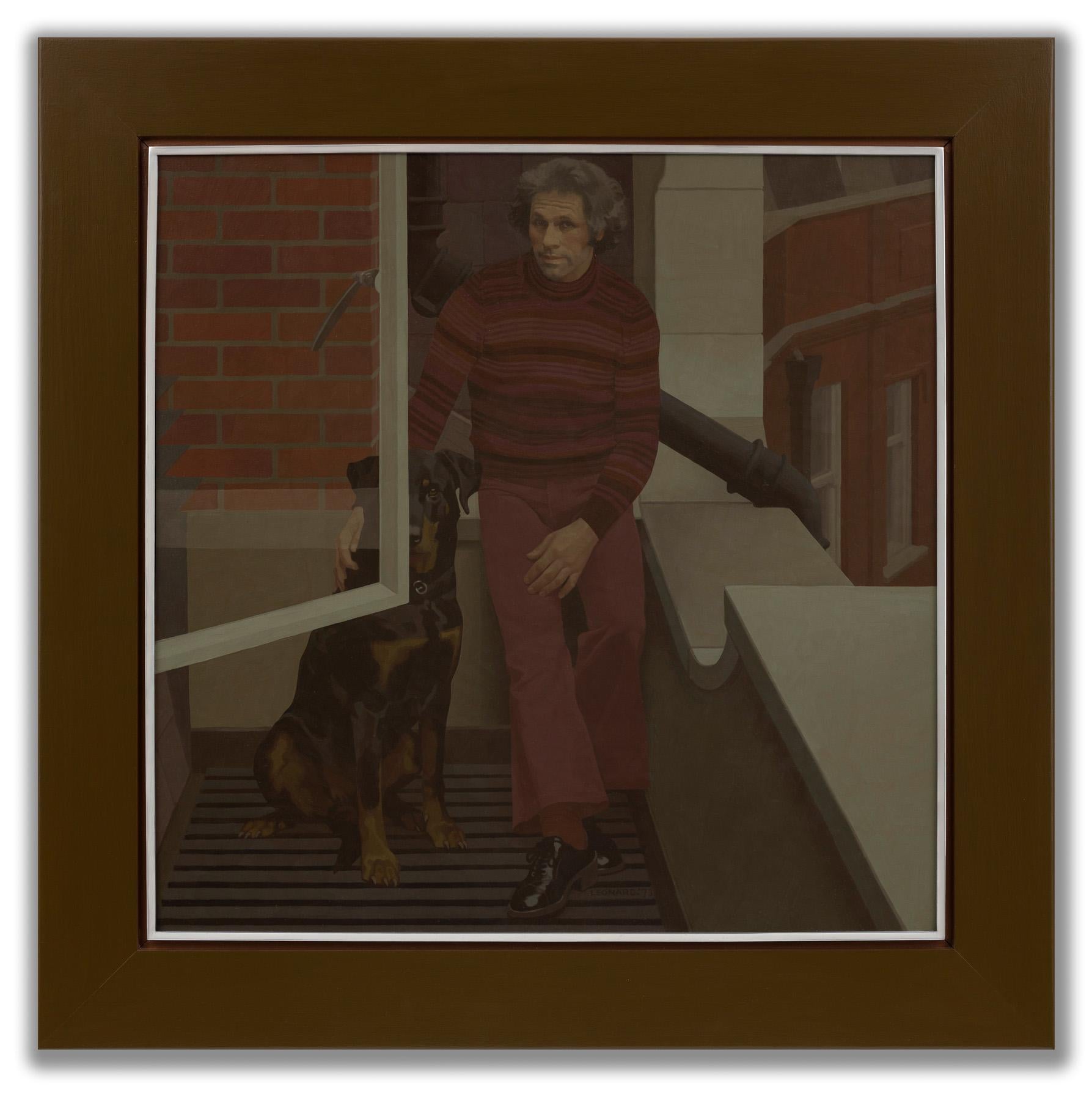 Michael Leonard Portrait Painting – Alan, Bella, Ziegel- und Schiefer