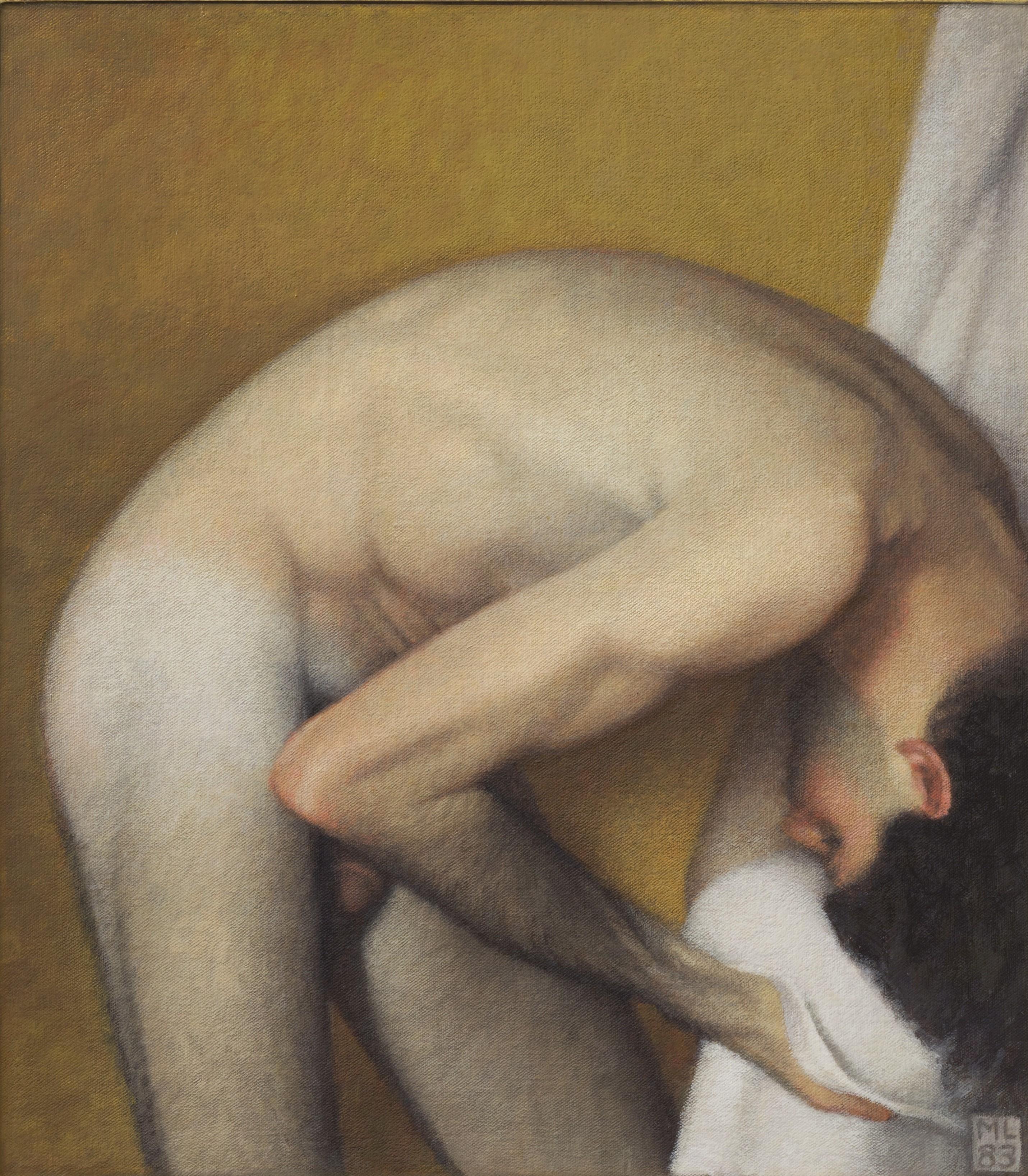 Männlicher Bademeister auf Gold – Painting von Michael Leonard