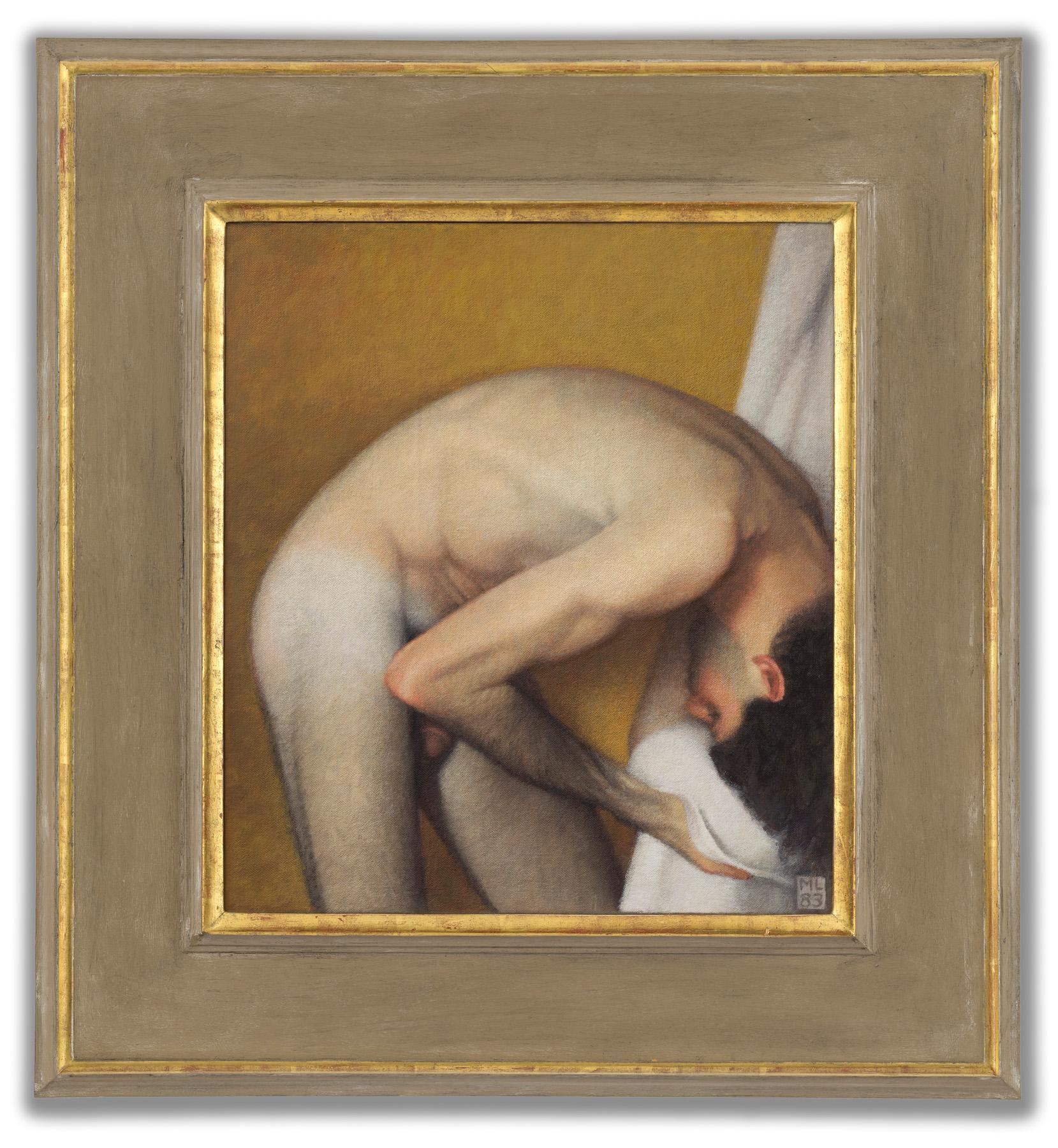 Michael Leonard Nude Painting – Männlicher Bademeister auf Gold