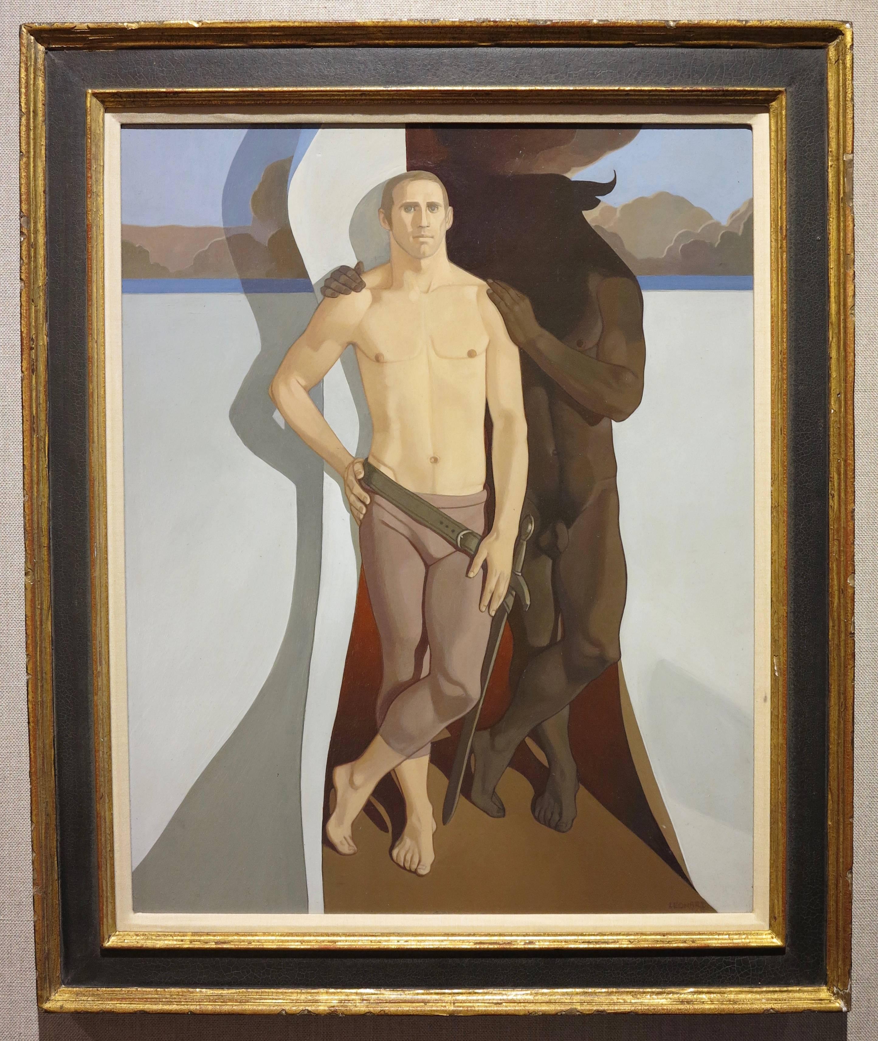 Theseus and the Minotaur, 1969 (Mythological black male nude painting) - Painting by Michael Leonard