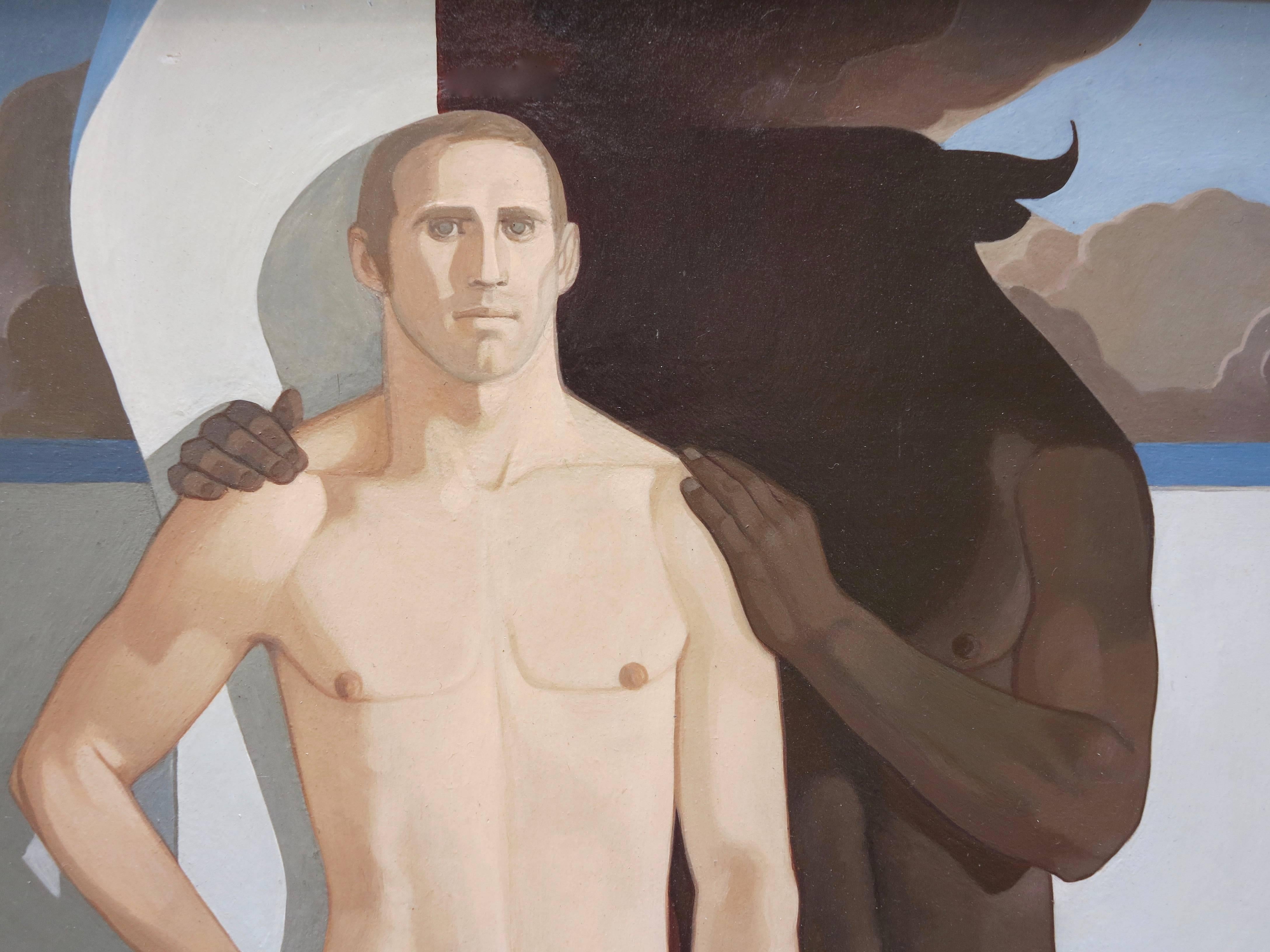 Thésée et le Minotaure:: 1969 (peinture de nu masculin noir mythologique) - Réalisme Painting par Michael Leonard