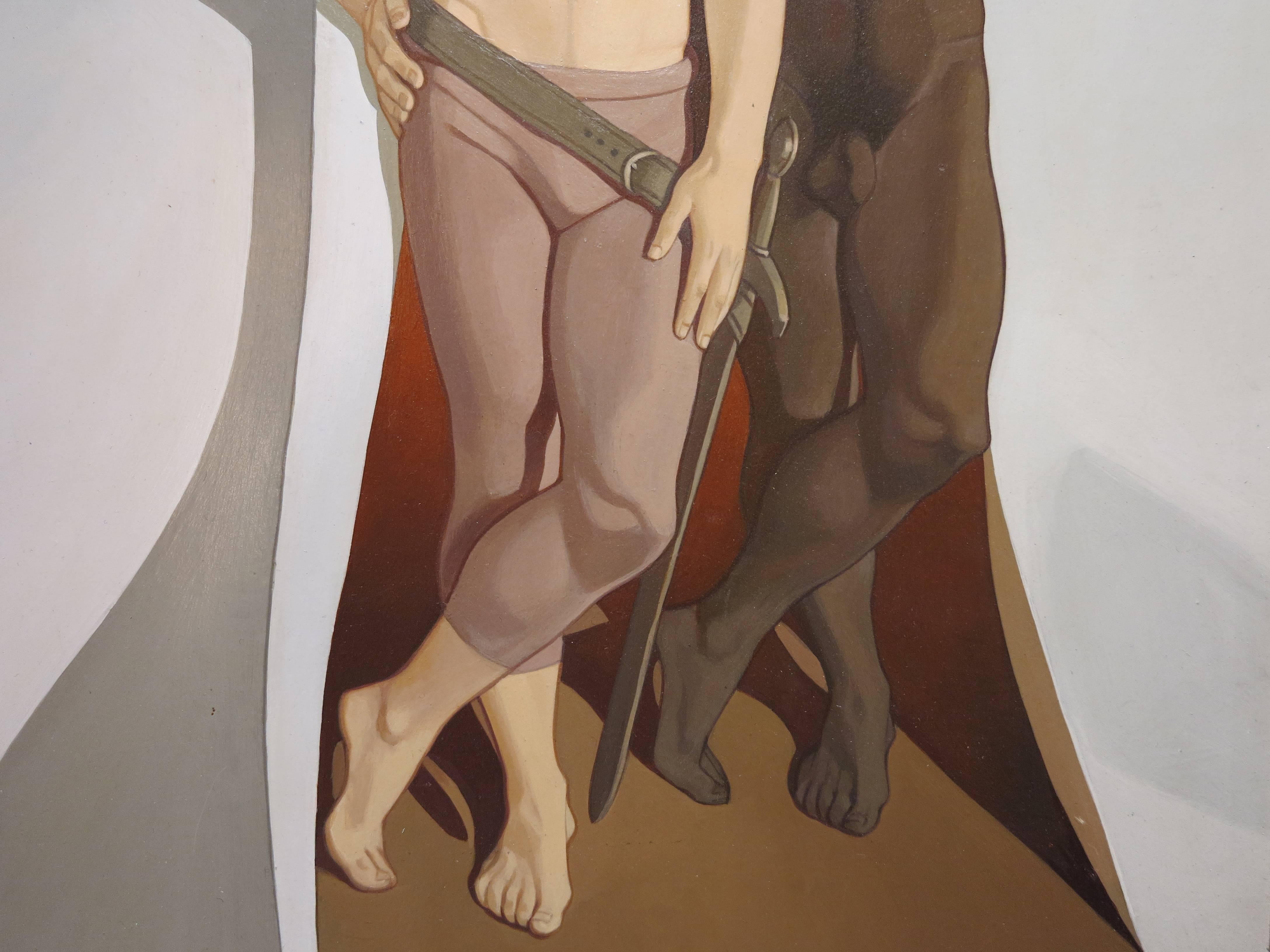 Thésée et le Minotaure:: 1969 (peinture de nu masculin noir mythologique) - Marron Nude Painting par Michael Leonard