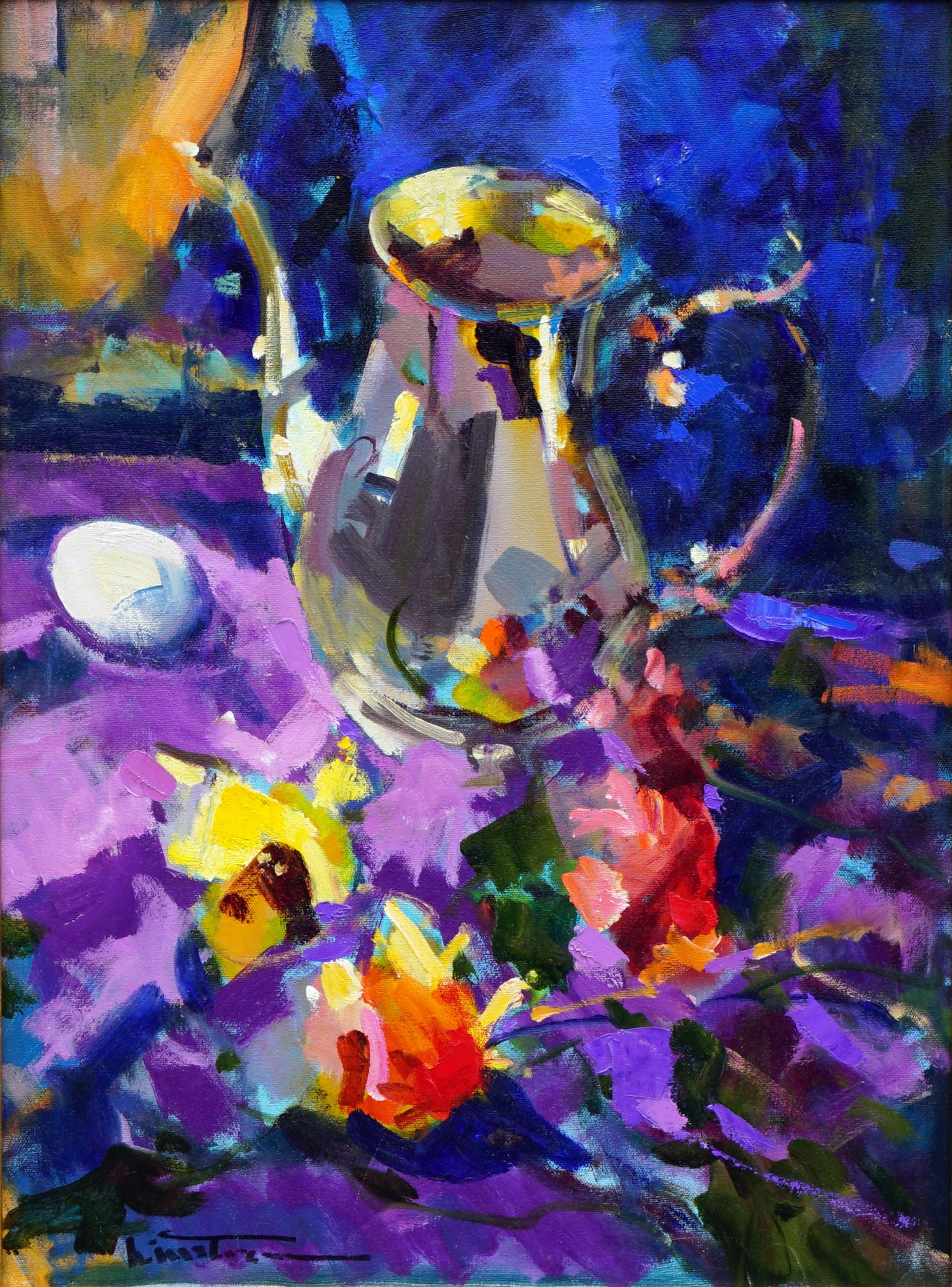 Silver Tea Pot Still Life - Painting by Michael Linstrom