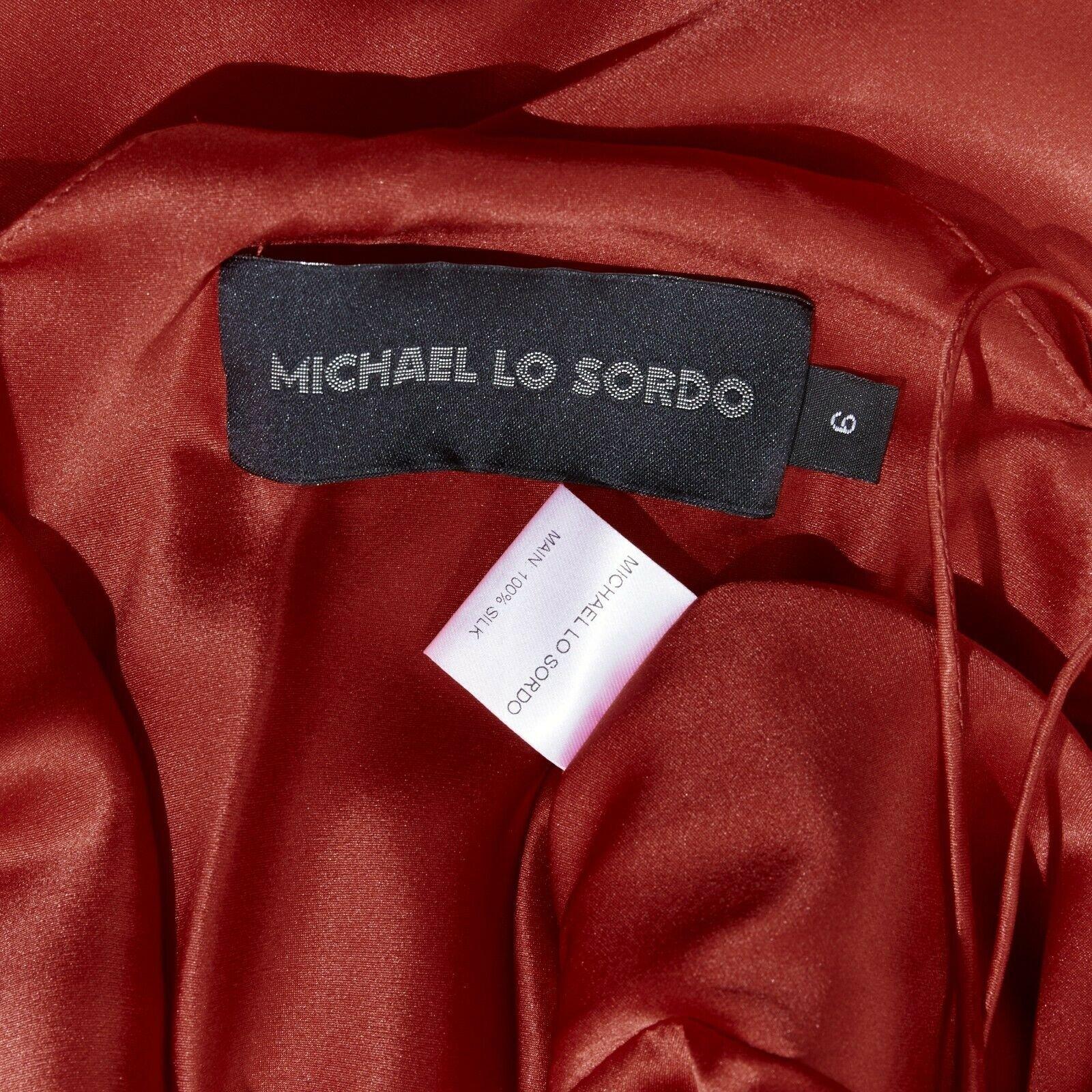 MICHAEL LO SORDO 100% silk satin V-neck draped open back draped gown UK6 XS 2