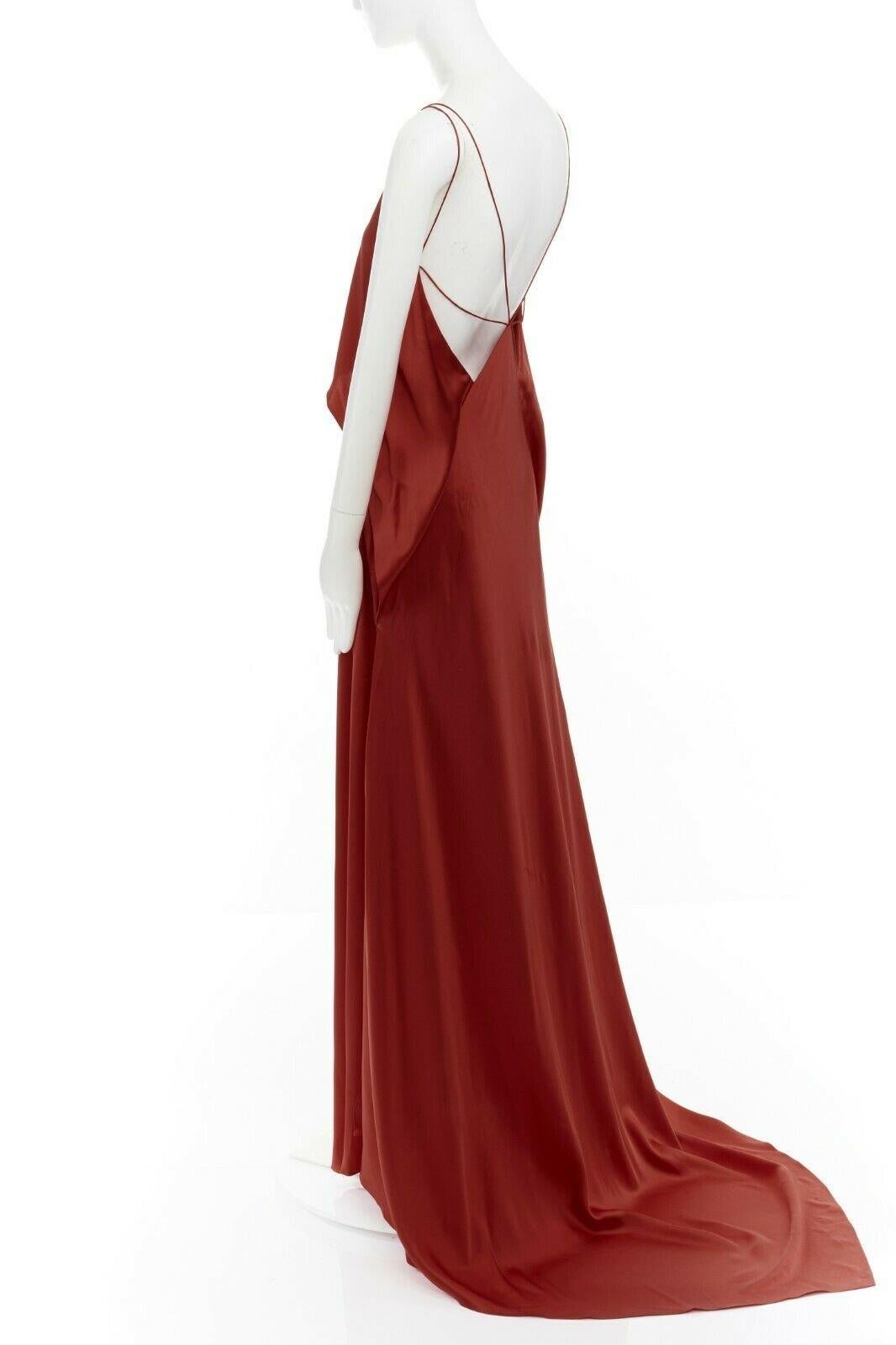 MICHAEL LO SORDO 100% silk satin V-neck draped open back draped gown UK6 XS In Good Condition In Hong Kong, NT