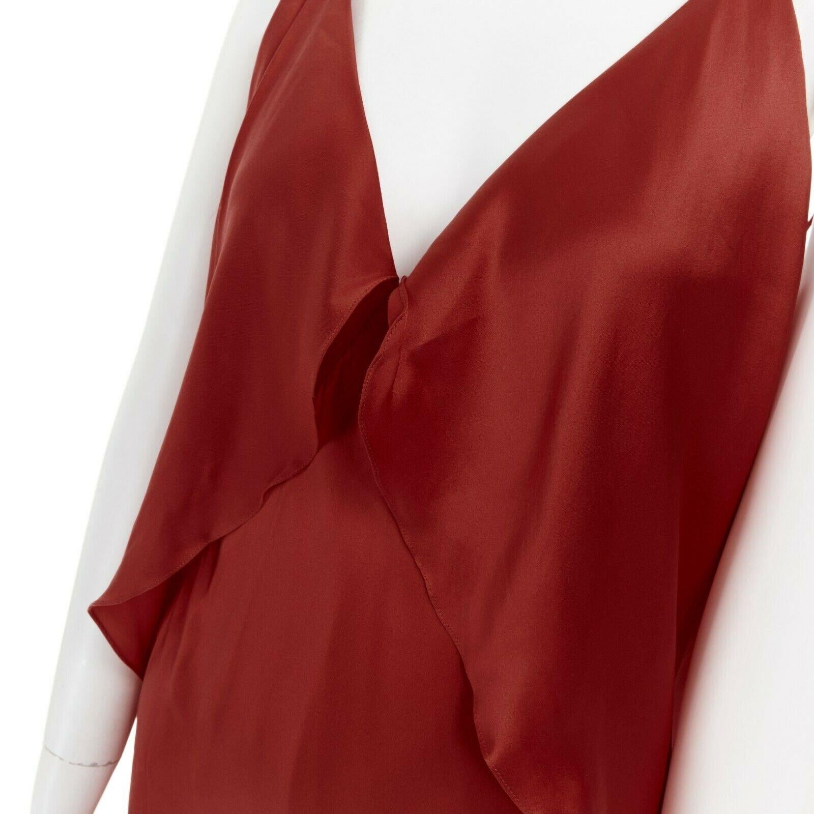 MICHAEL LO SORDO 100% silk satin V-neck draped open back draped gown UK6 XS 1