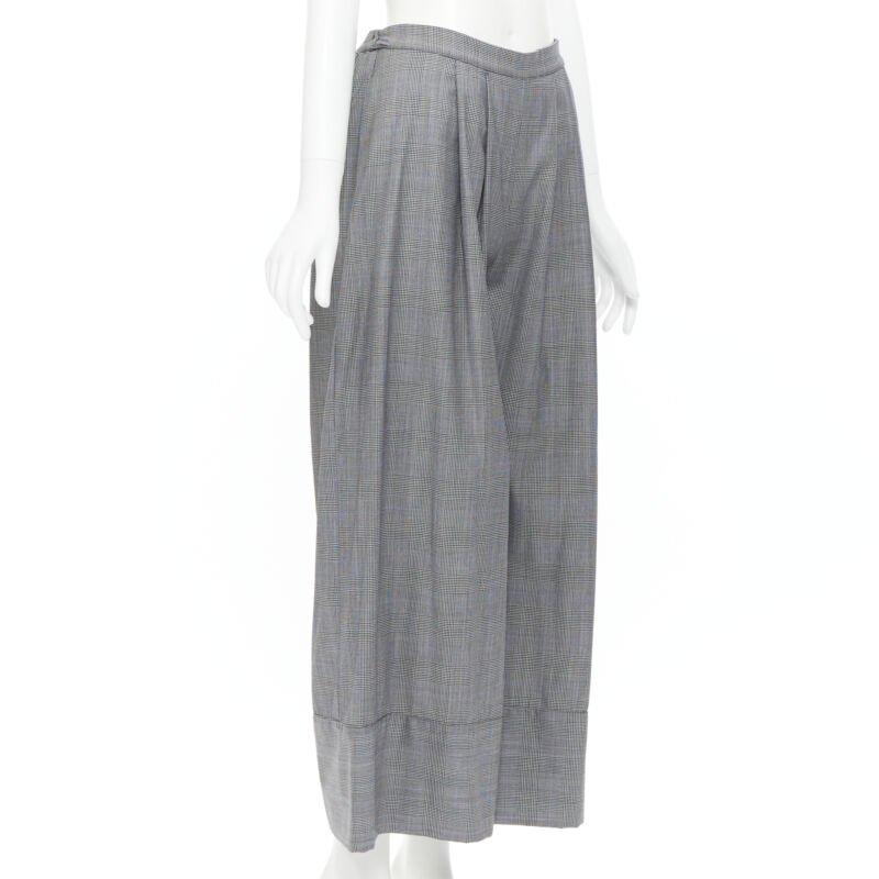 Gris MICHAEL LO SORDO 100% laine gris à carreaux à chevrons pantalon large à revers UK6 en vente