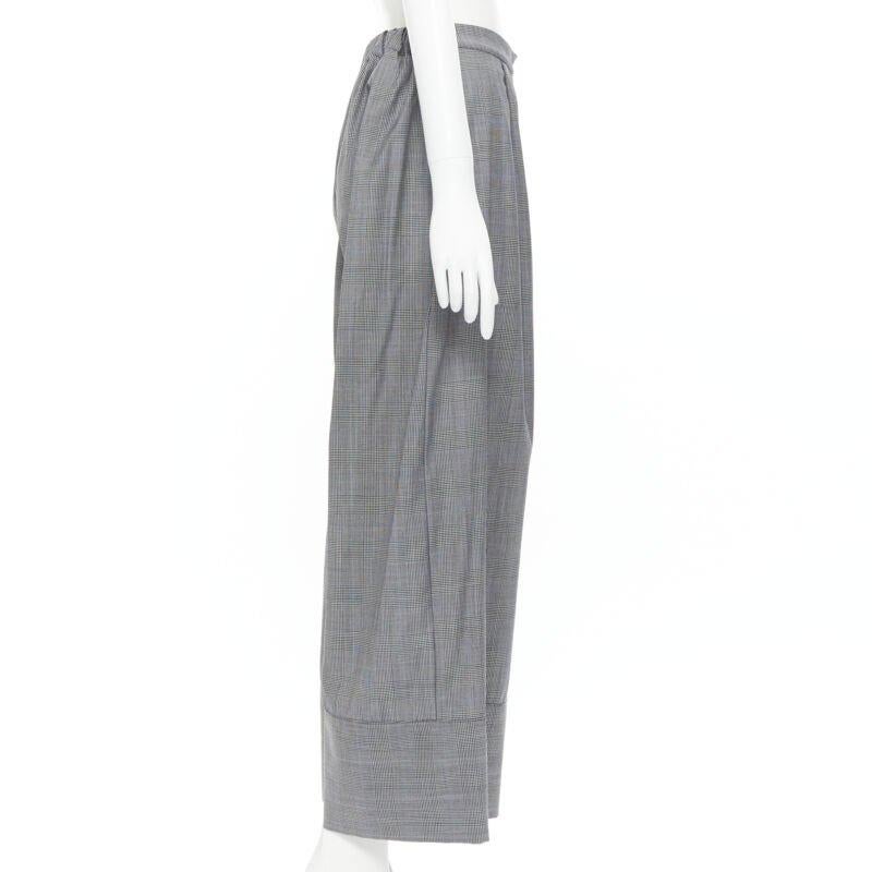 MICHAEL LO SORDO 100% wool grey herringbone check wide cuff wide pants UK6 In Excellent Condition For Sale In Hong Kong, NT