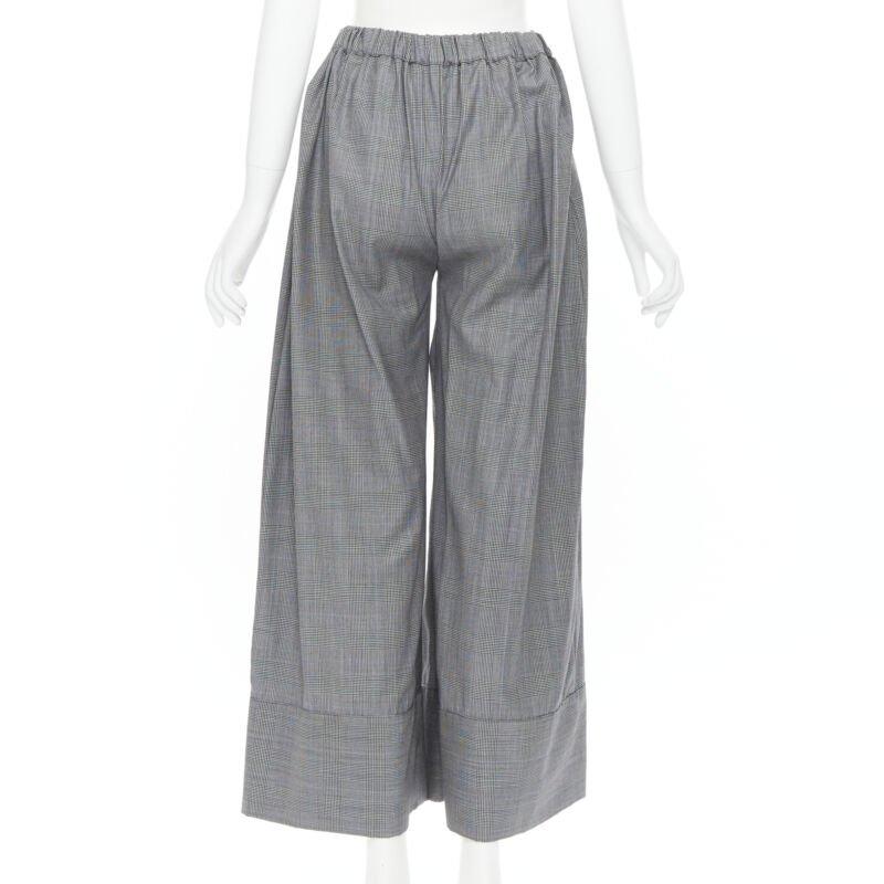 Women's MICHAEL LO SORDO 100% wool grey herringbone check wide cuff wide pants UK6 For Sale