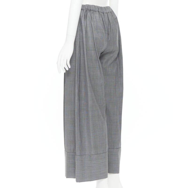 MICHAEL LO SORDO 100% laine gris à carreaux à chevrons pantalon large à revers UK6 en vente 1