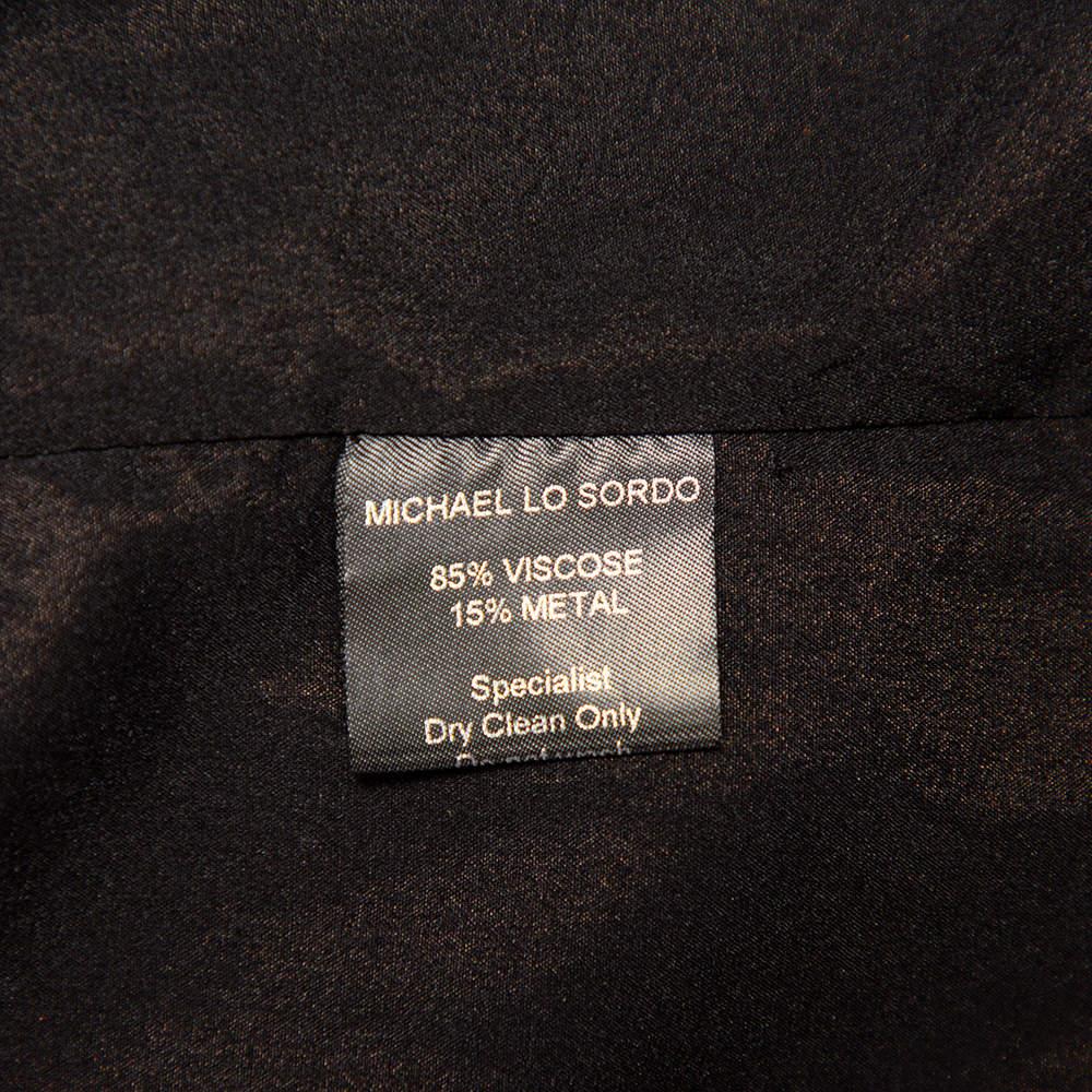 Michael Lo Sordo Metallic Lurex Side Slit Detail Belted Collared Maxi Dress L In Excellent Condition In Dubai, Al Qouz 2