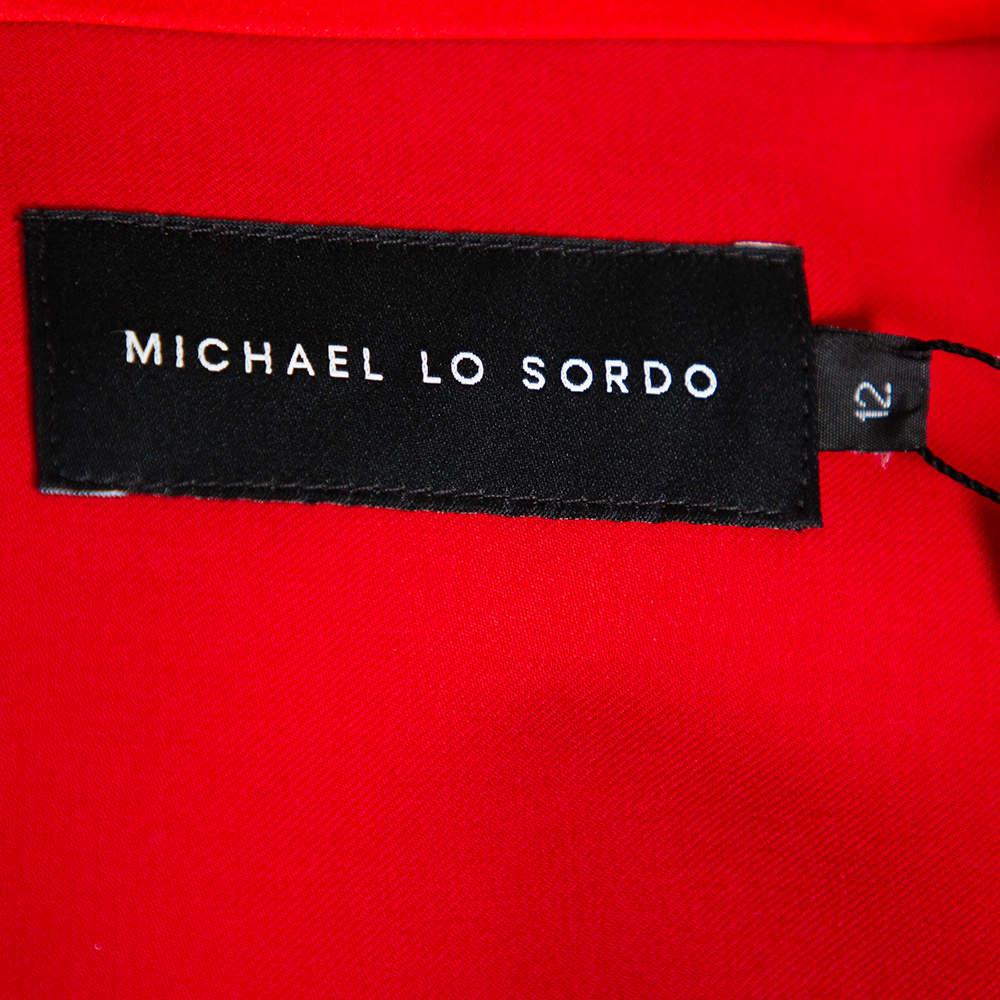 Michael Lo Sordo Red Satin Trimmed Wrap Blazer L For Sale 1