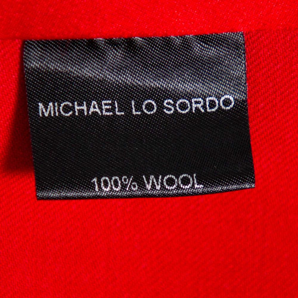 Michael Lo Sordo Red Satin Trimmed Wrap Blazer L For Sale 2