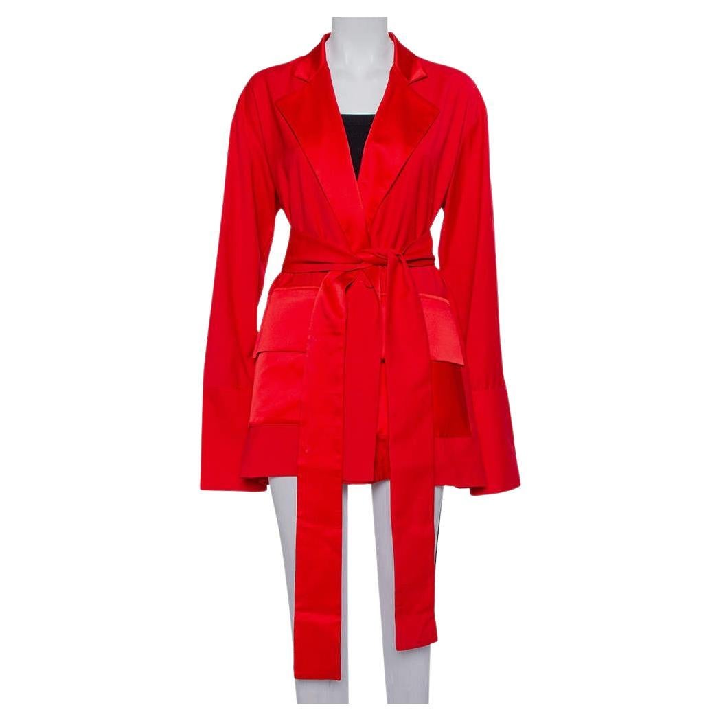 Michael Lo Sordo Red Satin Trimmed Wrap Blazer L