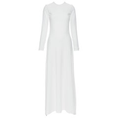 MICHAEL LO SORDO white ribbed circle cut out open back maxi dress UK8 XS