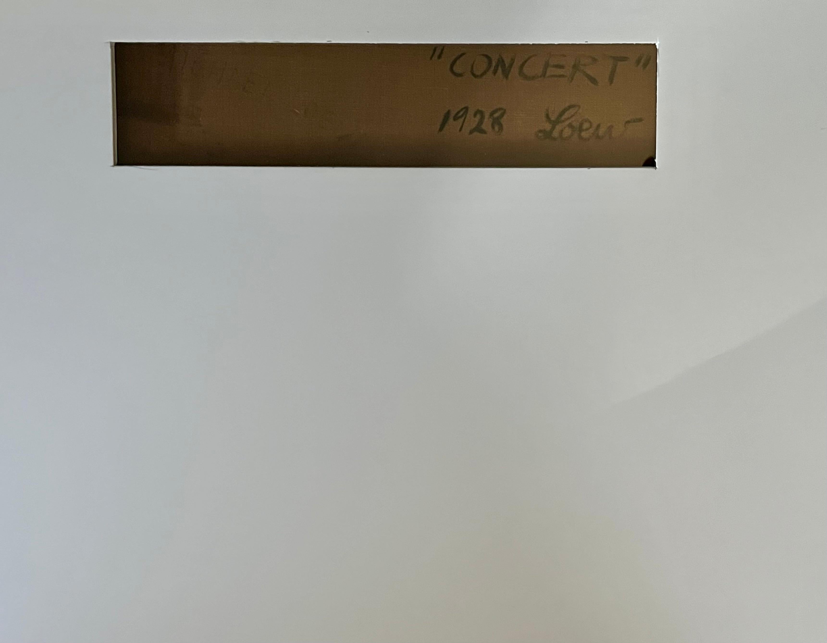 „“Konzert““ Anfang des 20. Jahrhunderts WPA Modernismus Amerikanische Stadtlandschaftsszene Aschenbecher – Painting von Michael Loew