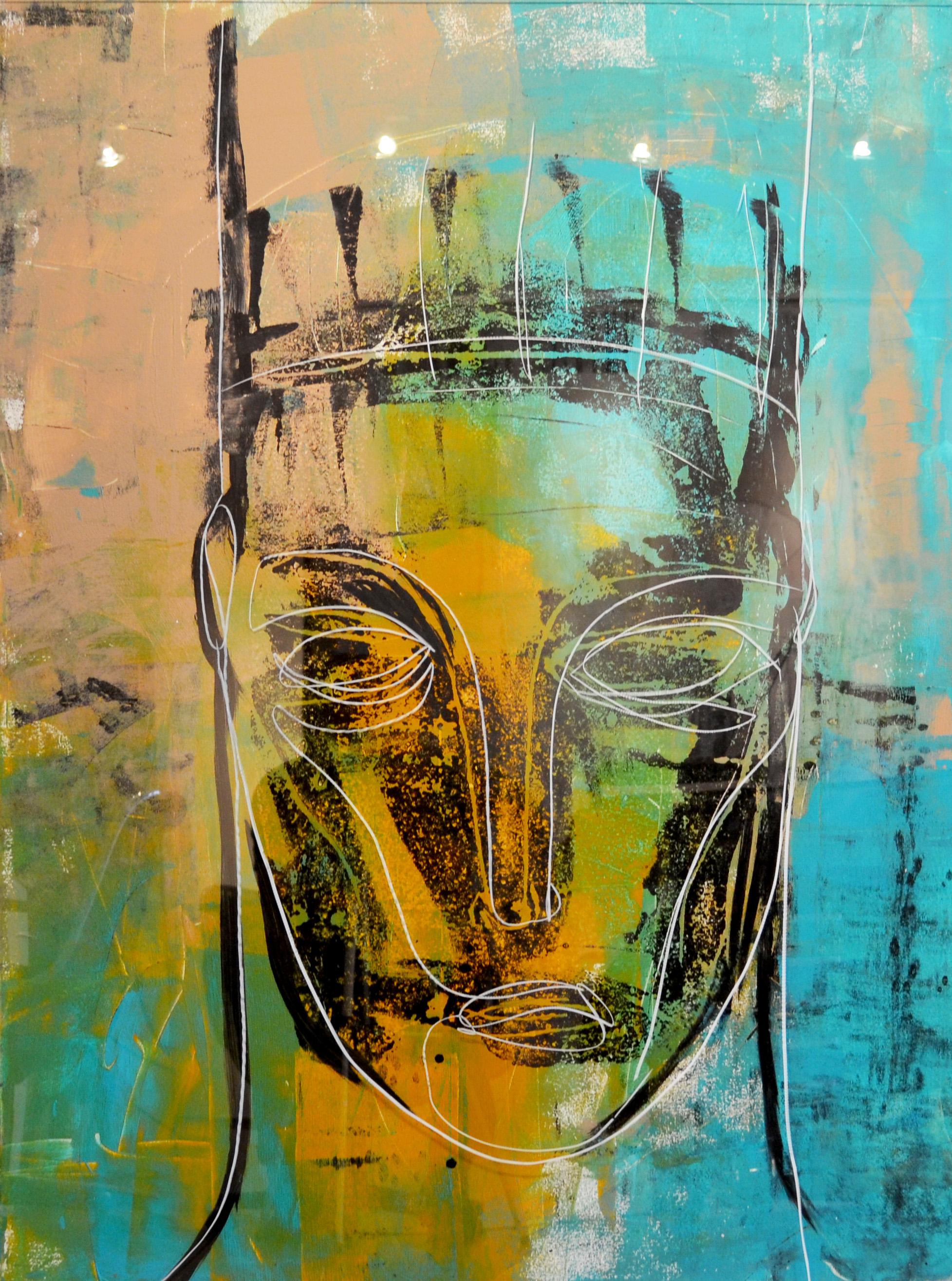 Michael Lotenero Abstract Painting - Green King - Mixed Media 