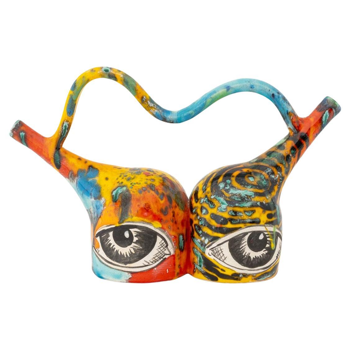 Michael Lucero "Eyes" Double Spouted Vessel, 1995 For Sale