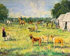 Country Horse Meet Salukis & Arab Horses British Sporting Scene Oil Painting