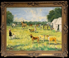 Country Horse Meet Salukis & Arab Horses British Sporting Scene Oil Painting