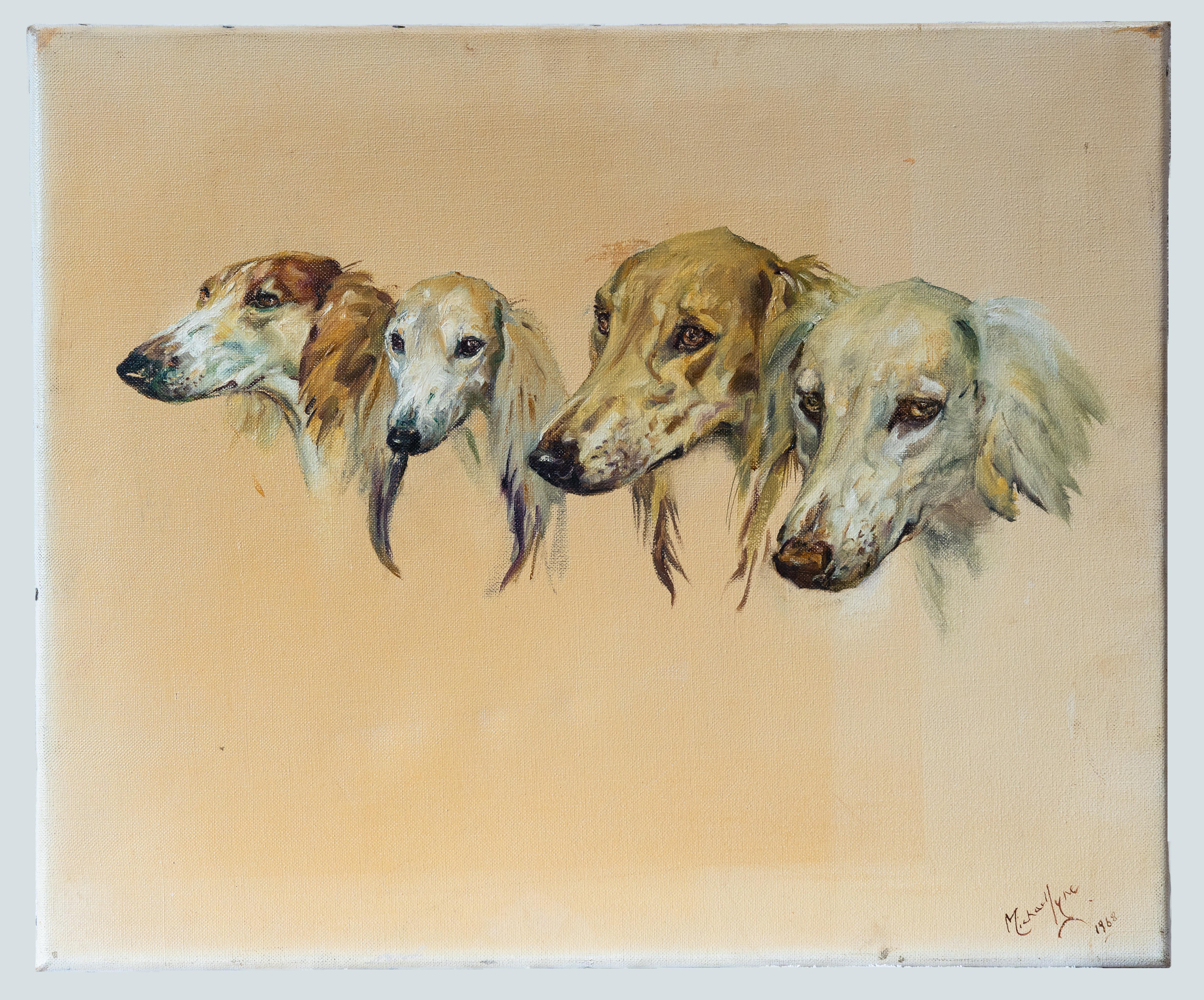 Michael Lyne Animal Painting – Vier Studien über Saluki-Hunde