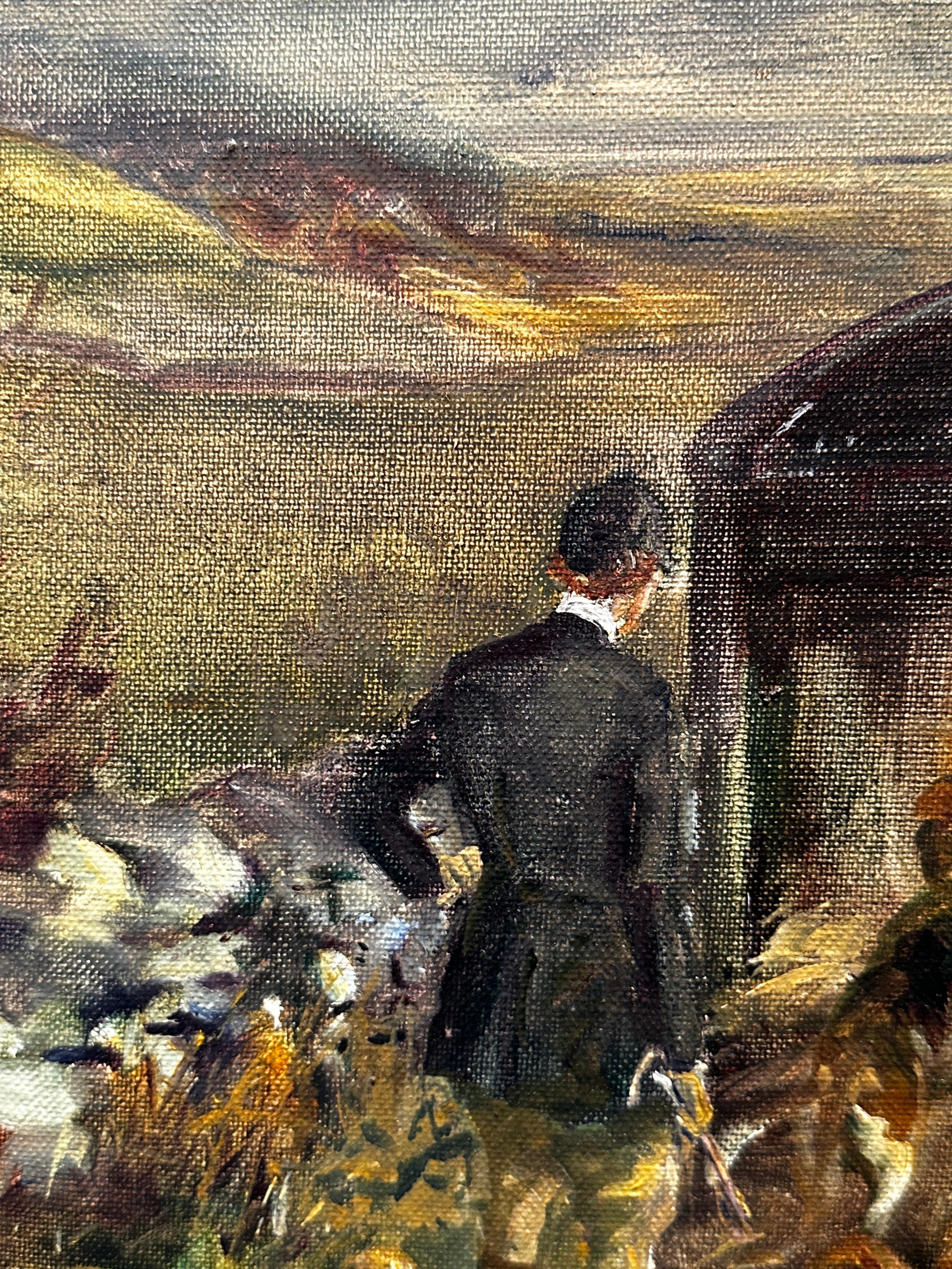 'Mendip Hunt' English Countryside painting of horses, hounds, huntsmen, green - Impressionist Painting by Michael Lyne