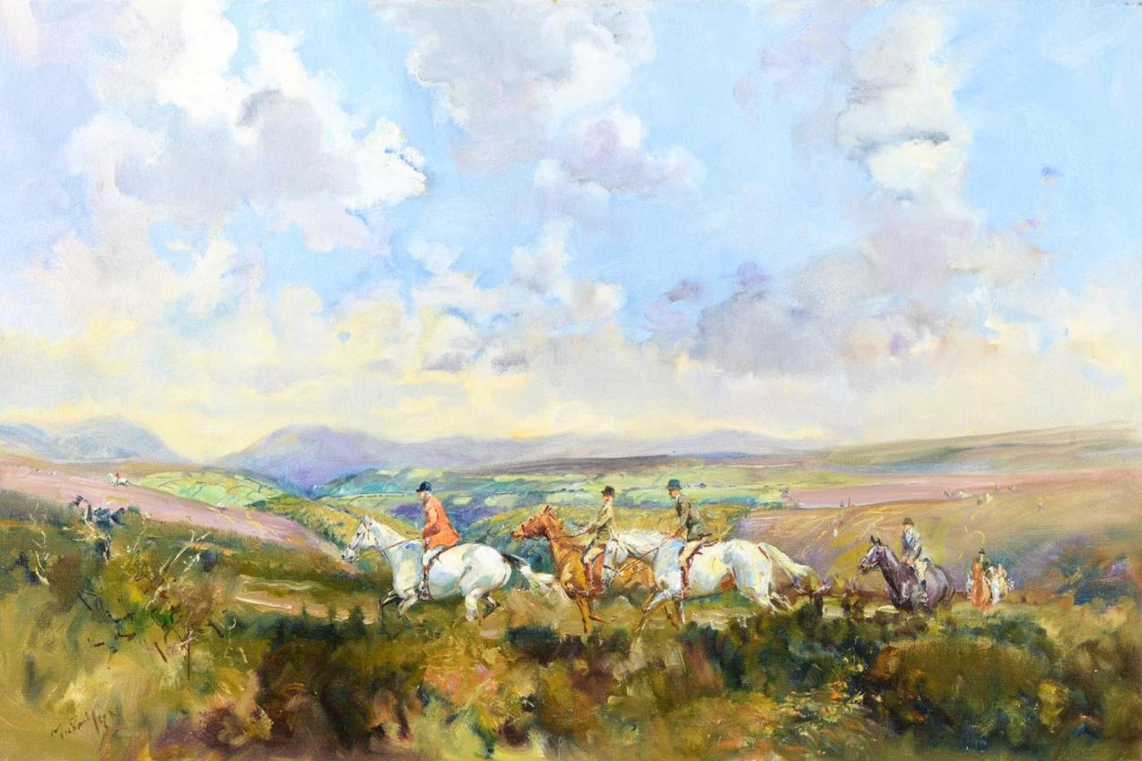 Michael Lyne Animal Painting - The Devon and Somerset Staghounds Hunting at Hawcombe Head
