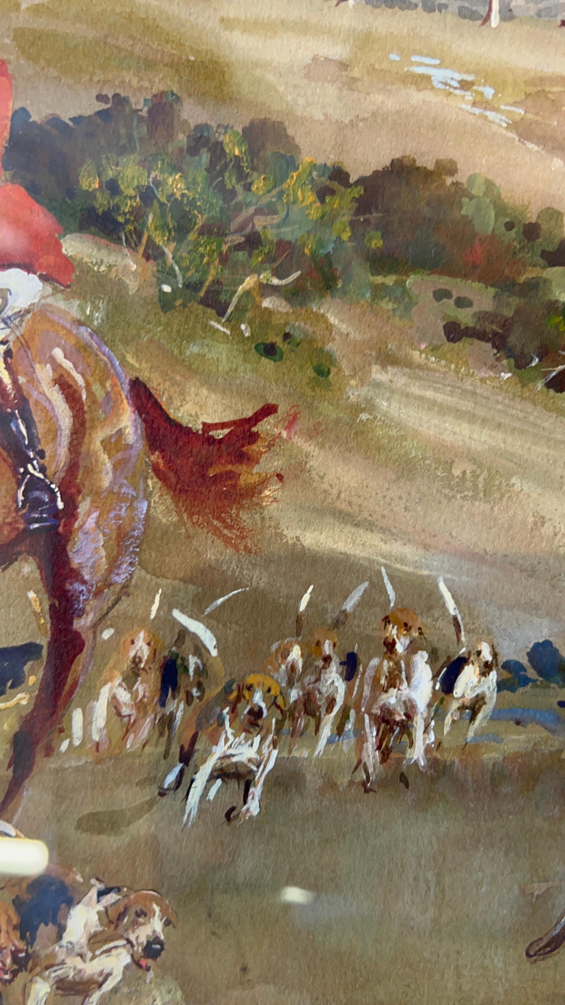 The Duke of Beccleuchs Going Away From a Find at Chaple Hill - Brown Animal Painting by Michael Lyne