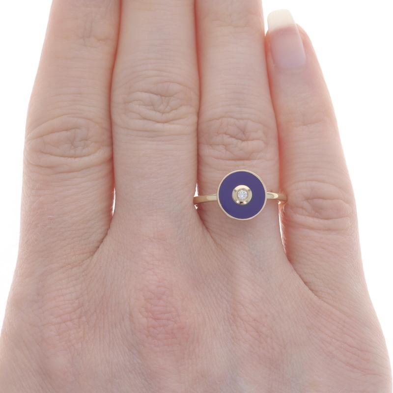 Round Cut Michael M Chroma Bullseye Diamond Blue Enamel Ring -Yellow Gold 14k Rd Solitaire