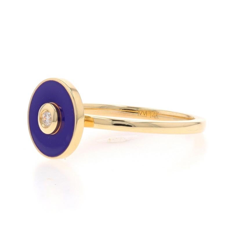 Michael M Chroma Bullseye Diamond Blue Enamel Ring -Yellow Gold 14k Rd Solitaire In New Condition In Greensboro, NC