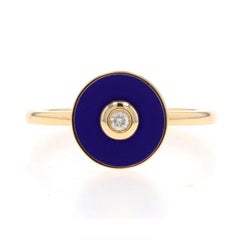 Michael M Chroma Bullseye Diamond Blue Enamel Ring -Yellow Gold 14k Rd Solitaire