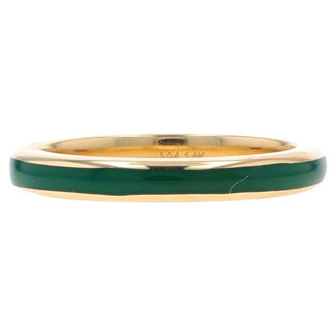 Michael M, bague empilable à rayures en or jaune 14 carats et émail vert chroma, taille 6 1/2