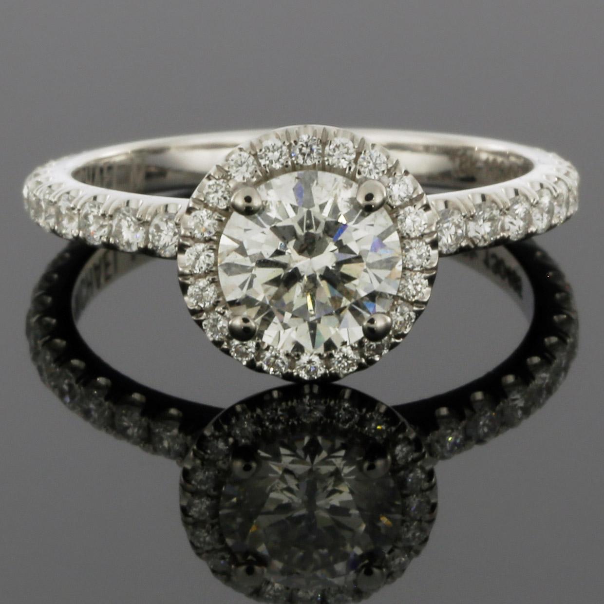 Round Cut Michael M White Gold 1.51 Carat Round Diamond Halo Engagement Ring