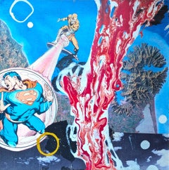 "Senza titolo (Superman)" Opera contemporanea su alluminio ispirata ai fumetti blu e rossi