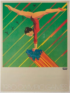 Original Vintage Sport Poster Levi's Moscow 1980 Olympic Games Asia Map Gymnast