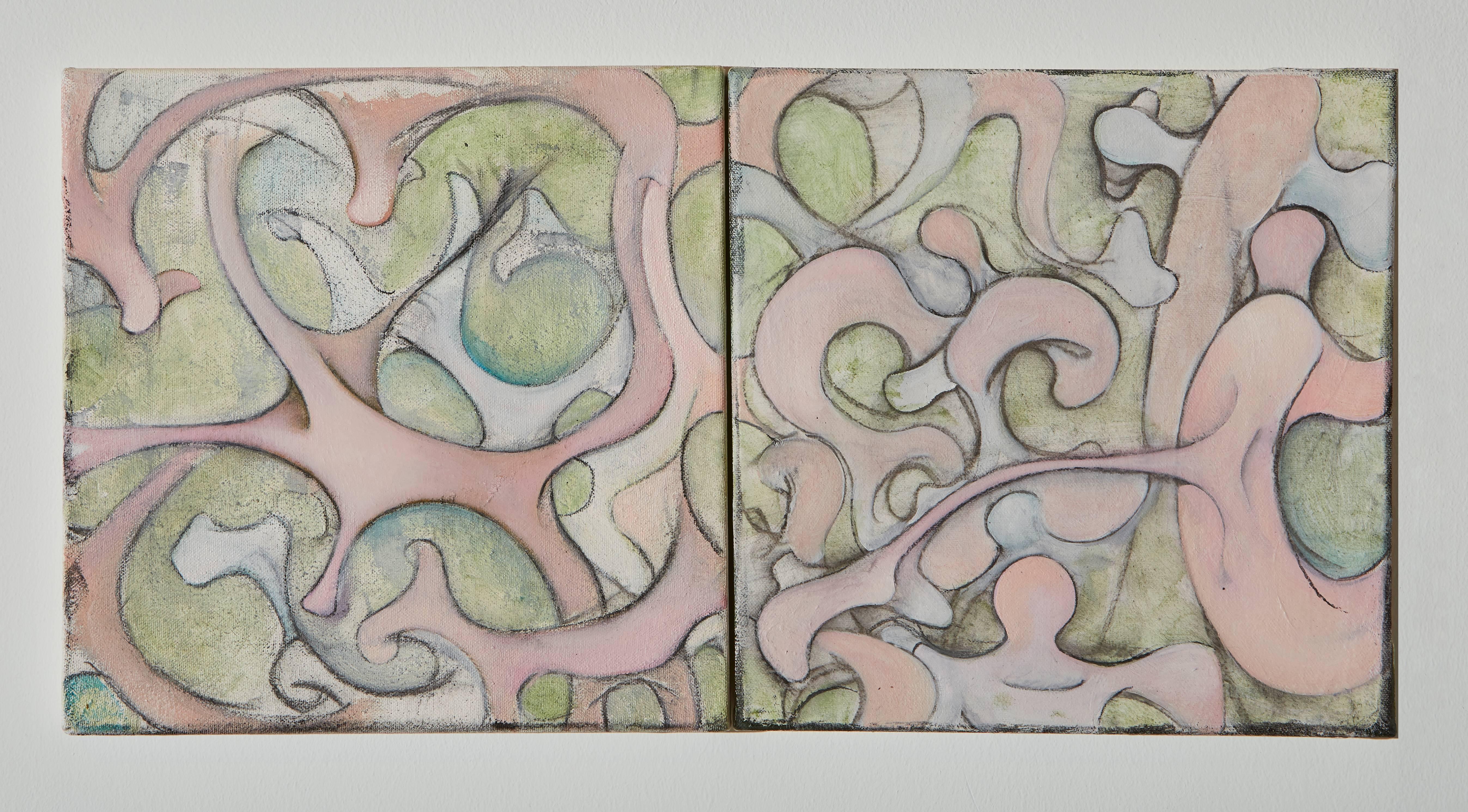 Rosa und grün gehaltenes Set  – Painting von Michael Marlowe