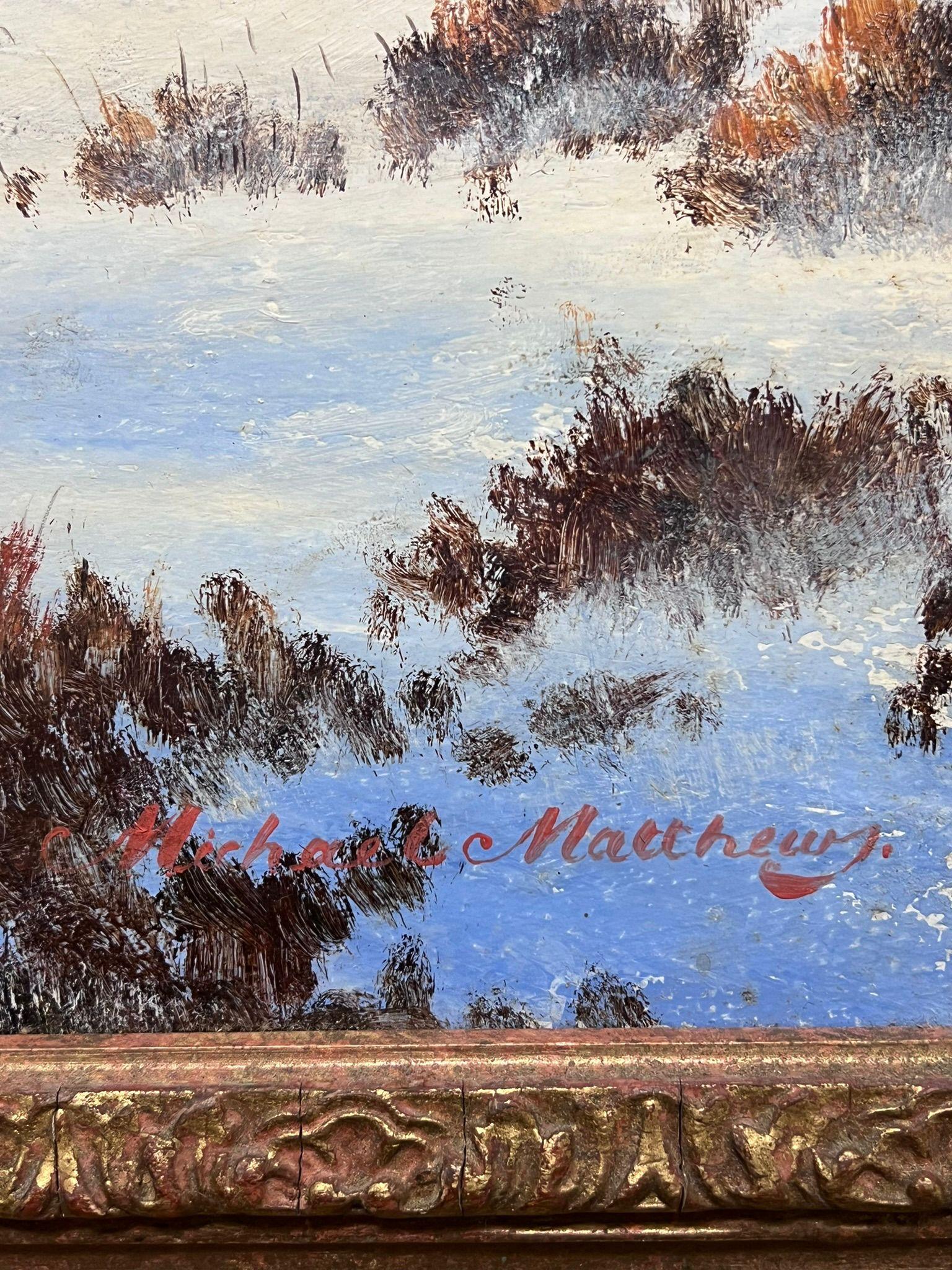Scena di villaggio invernale con pattinatori sul ghiaccio vicino alla chiesa Enorme dipinto a olio inglese - Painting Scuola inglese di Michael Matthews