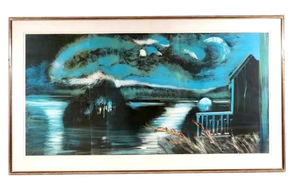 Large American Modernist Monotype Michael Mazur The Lake Expressionist Landscape