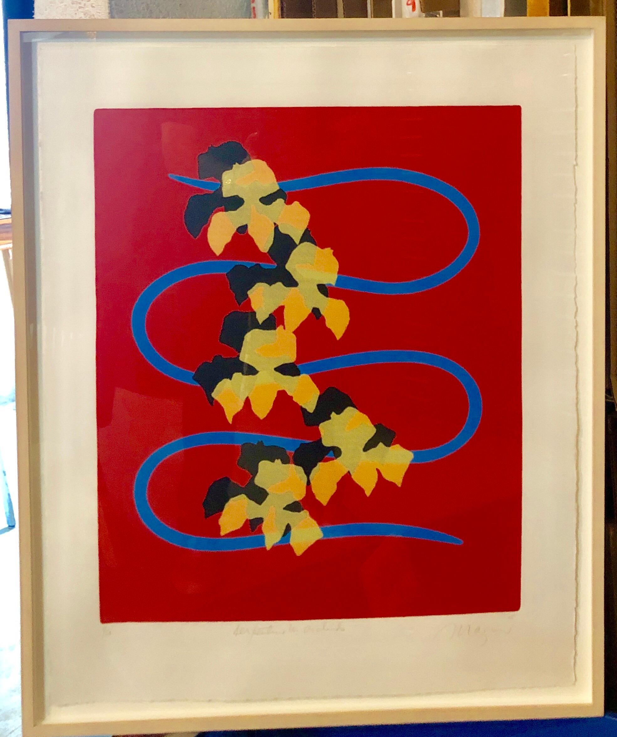 Serpentine with Orchids Modernist Silkscreen Signed Screenprint - Print by Michael Mazur