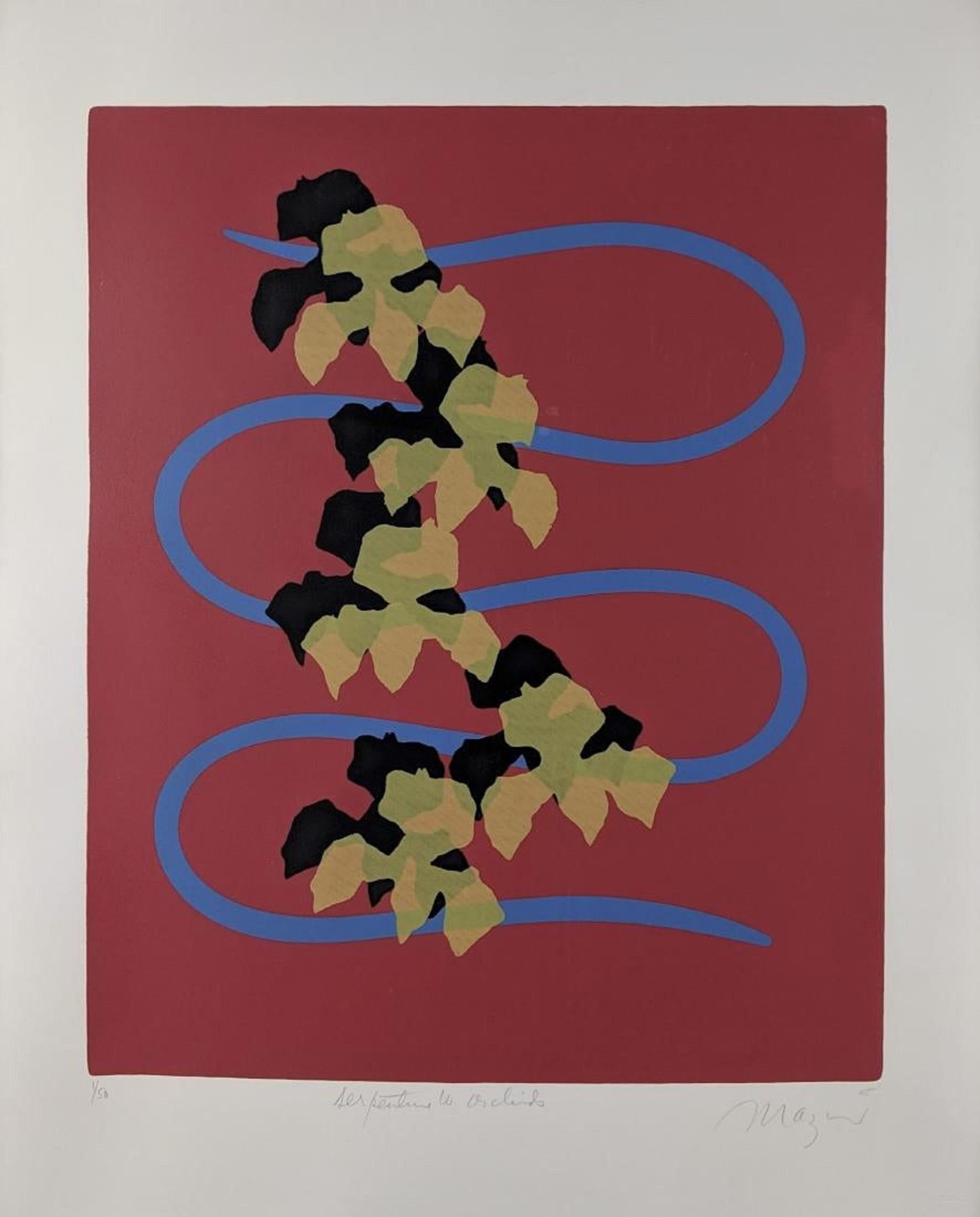 Serpentine with Orchids Modernist Silkscreen Signed Screenprint - American Modern Print by Michael Mazur