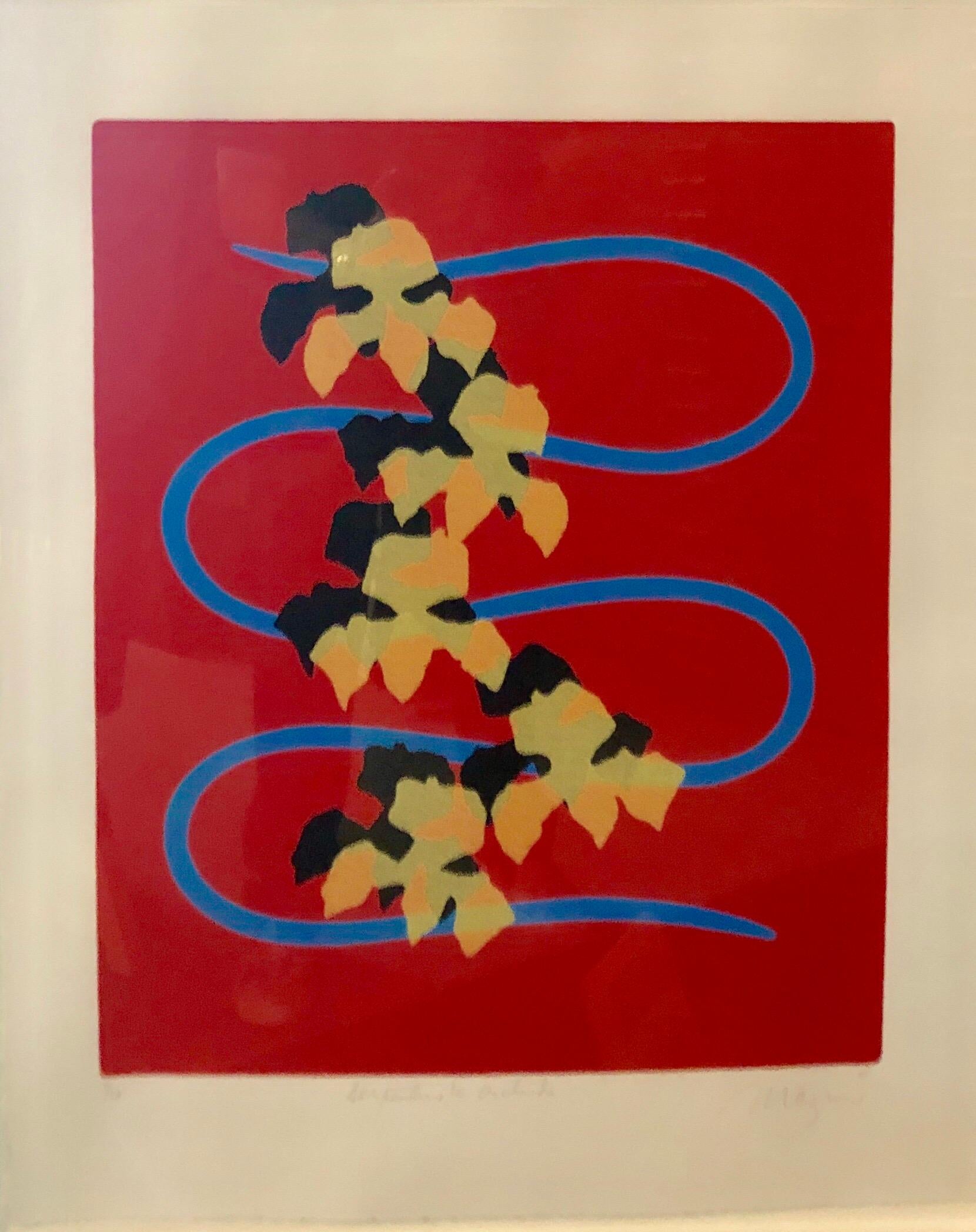Serpentine with Orchids Modernist Silkscreen Signed Screenprint 2