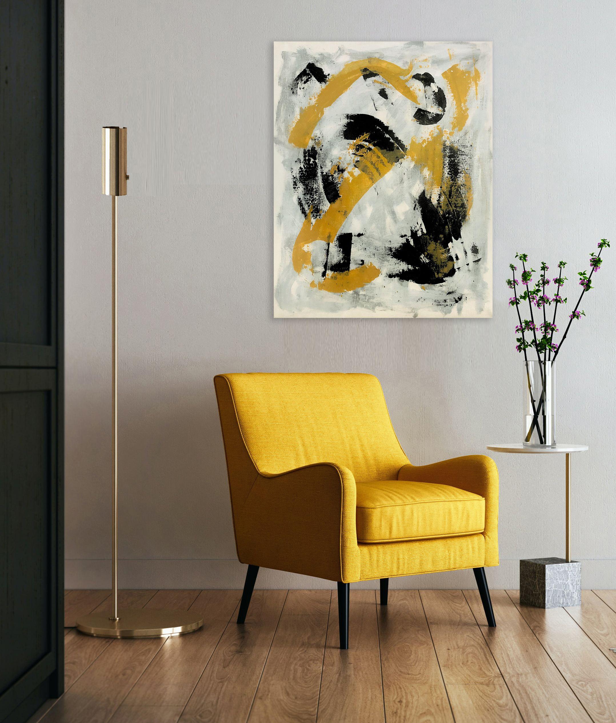 Peinture expressionniste abstraite sur lin non tendu Cette œuvre consiste en de multiples couches de mouvements gestuels. L'œuvre est signée, datée et titrée au dos. Les dimensions non tendues sont de 42 x 54. Elle est prête à être tendue par votre