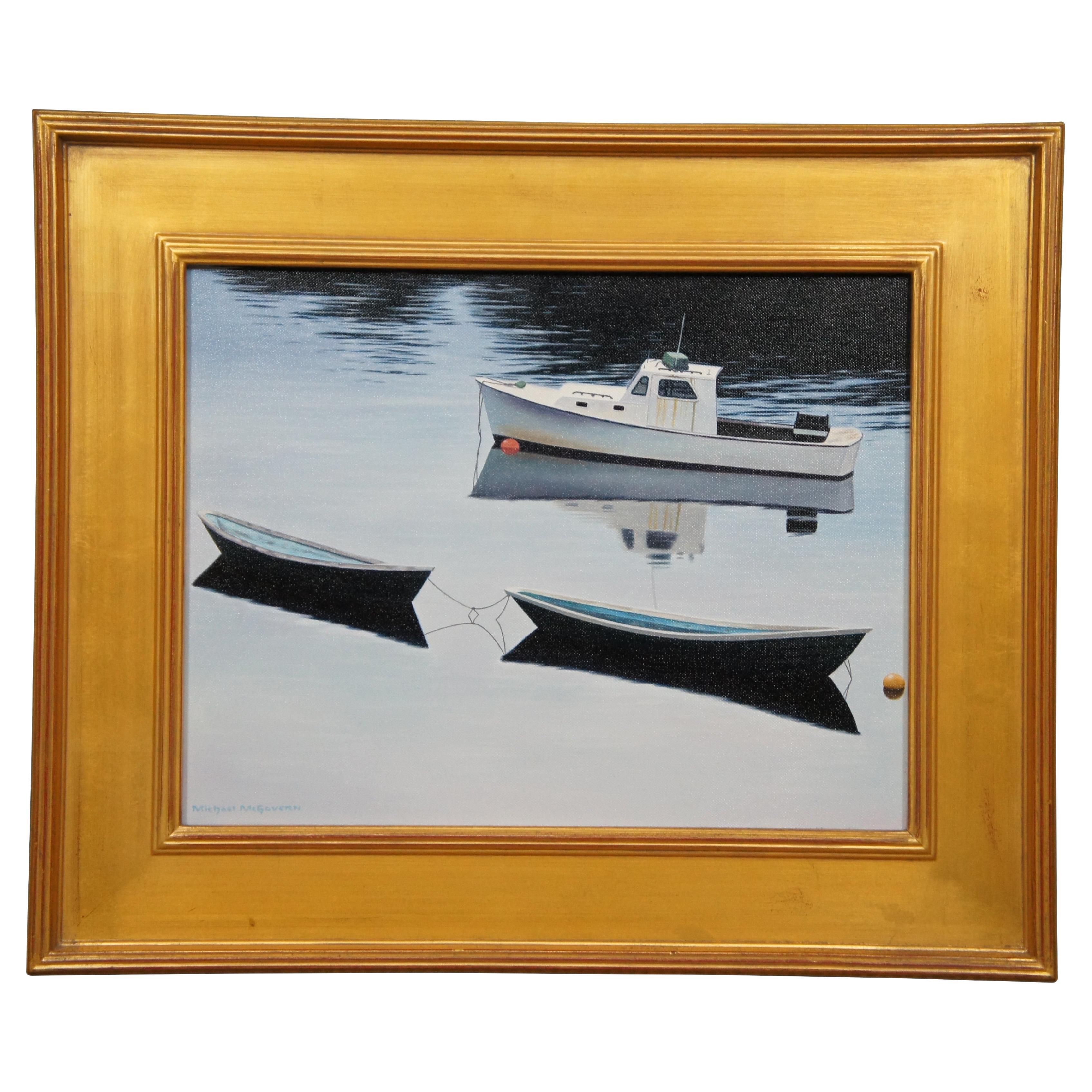 Michael McGovern Days End Seascape Maritime Boat Oil Painting on Canvas For Sale