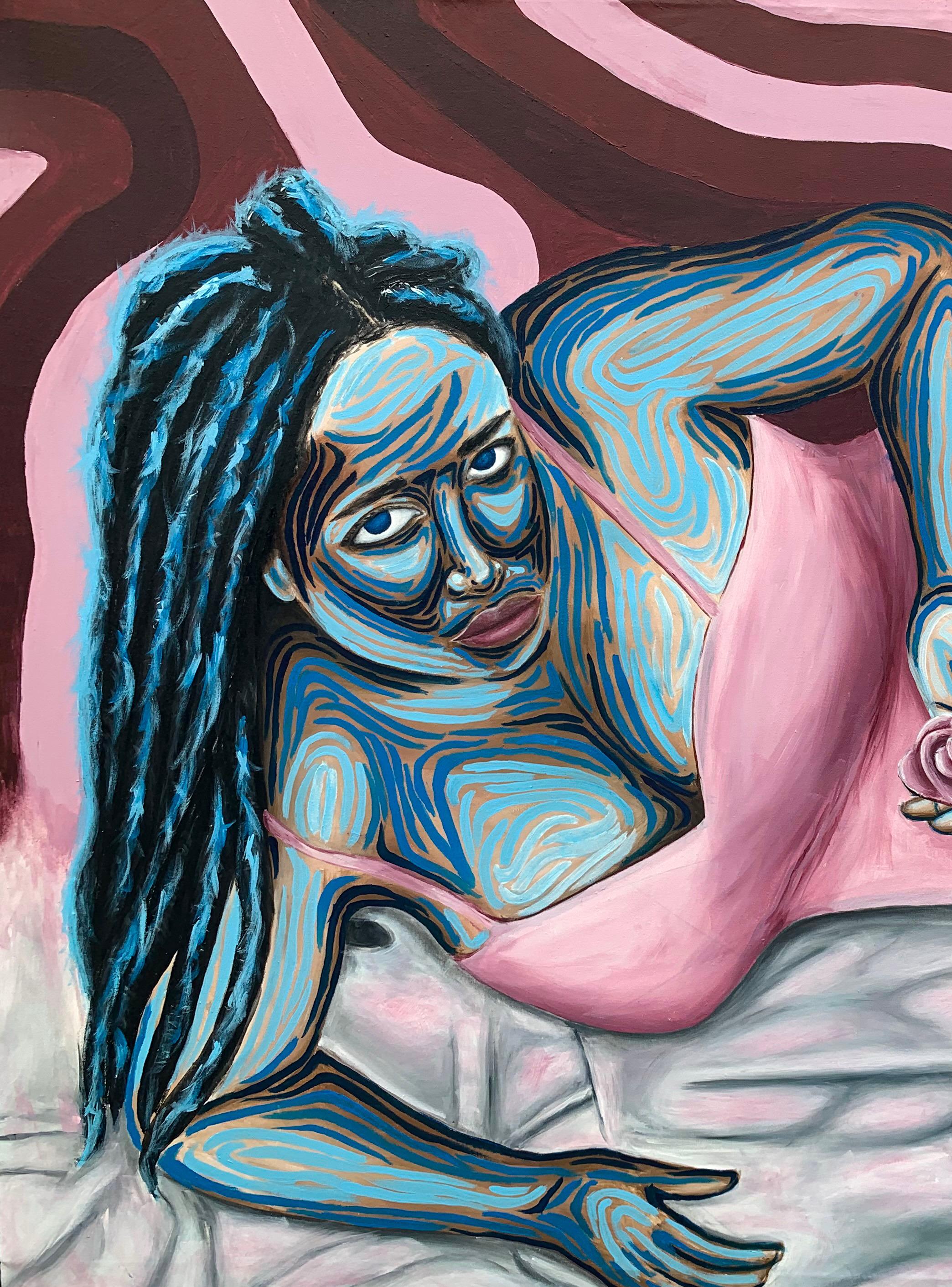 Flowers For You - 21. Jahrhundert, Zeitgenössisch, Figuratives Porträt, Blumen, Frauen – Painting von Michael Mensah