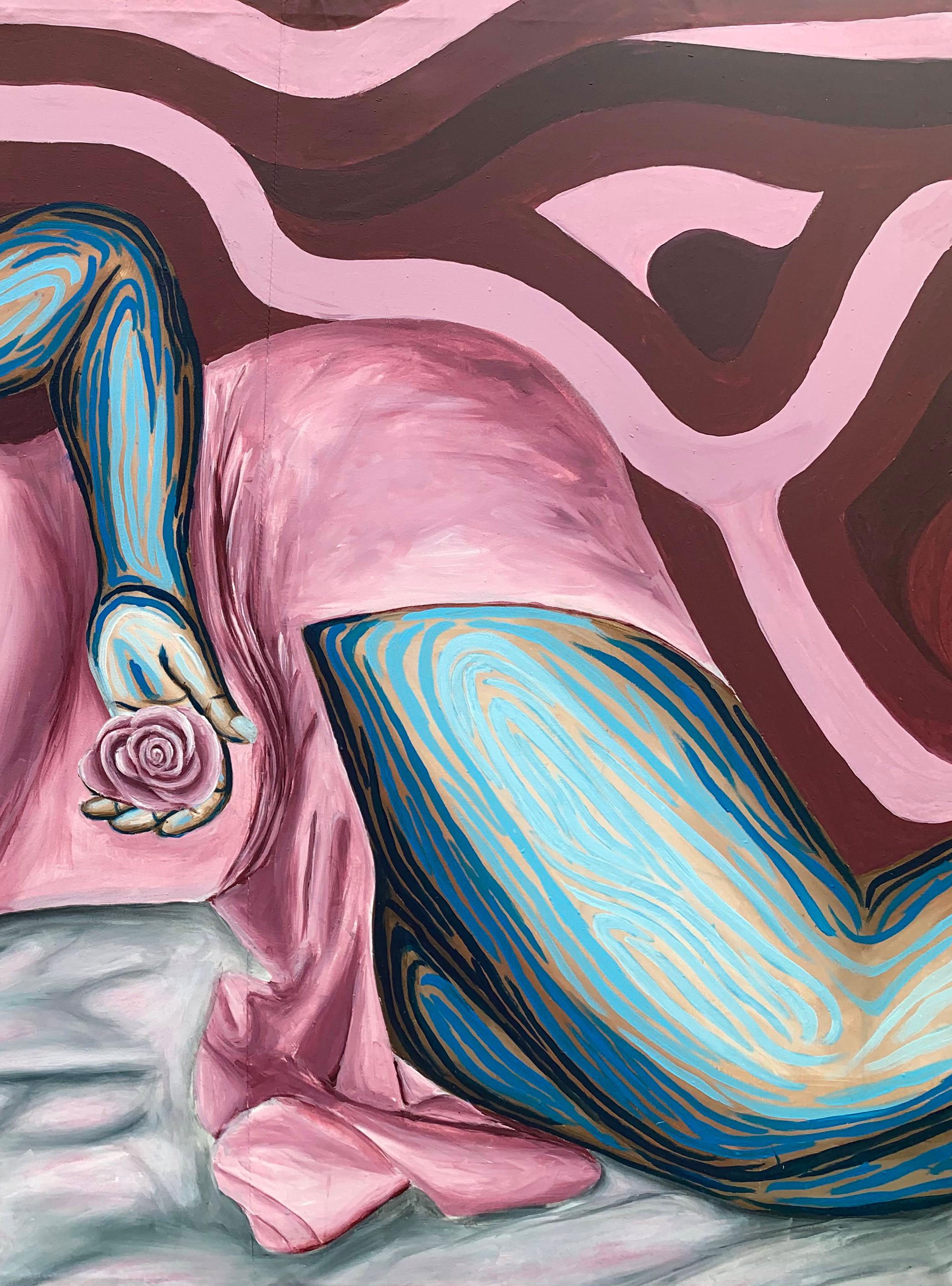 Flowers For You - 21. Jahrhundert, Zeitgenössisch, Figuratives Porträt, Blumen, Frauen (Grau), Figurative Painting, von Michael Mensah