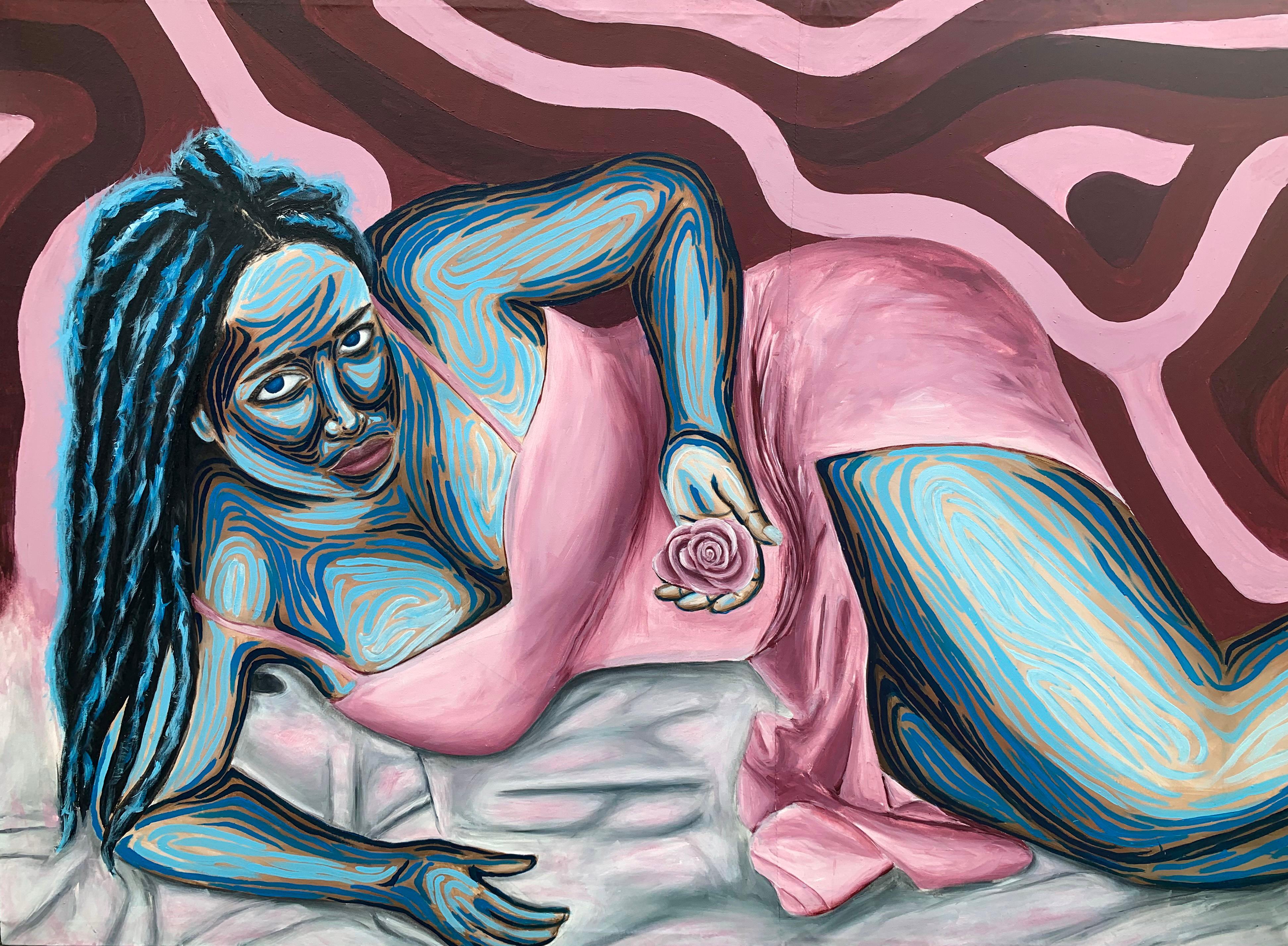 Michael Mensah Figurative Painting – Flowers For You - 21. Jahrhundert, Zeitgenössisch, Figuratives Porträt, Blumen, Frauen