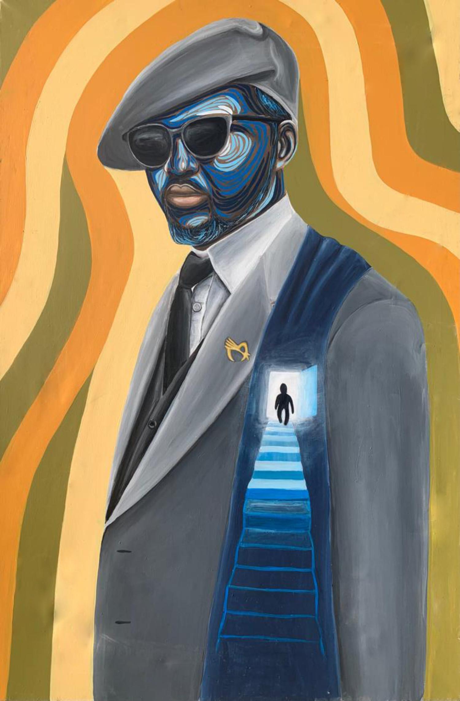 Figurative Painting Michael Mensah - Visionary Path - 21st Century, Contemporary, Figurative Portrait, Modern, Men