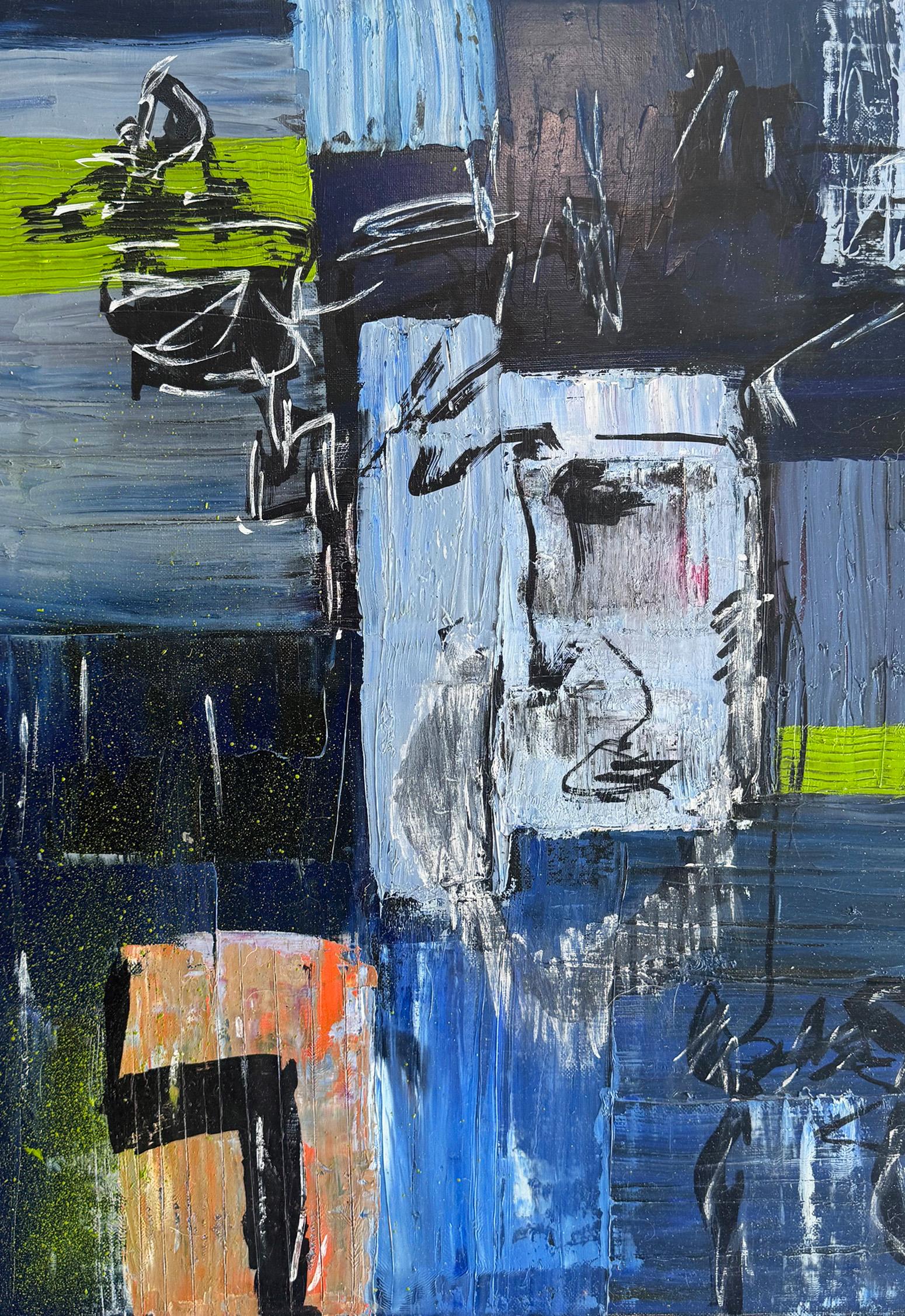 Quadro ad olio astratto espressionista contemporaneo di Michael Merisola.  Olio su tela.  Colore vibrante e composizione sicura.  Ben incorniciato.  Firmato sul retro.